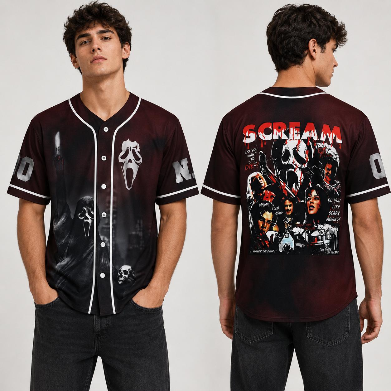 Spooky Ghostface Halloween Baseball Jersey HG , Custom Horror Movie Shirt, Personalized Name Number Jersey HG , Scary Season Fan Gift - Image 4