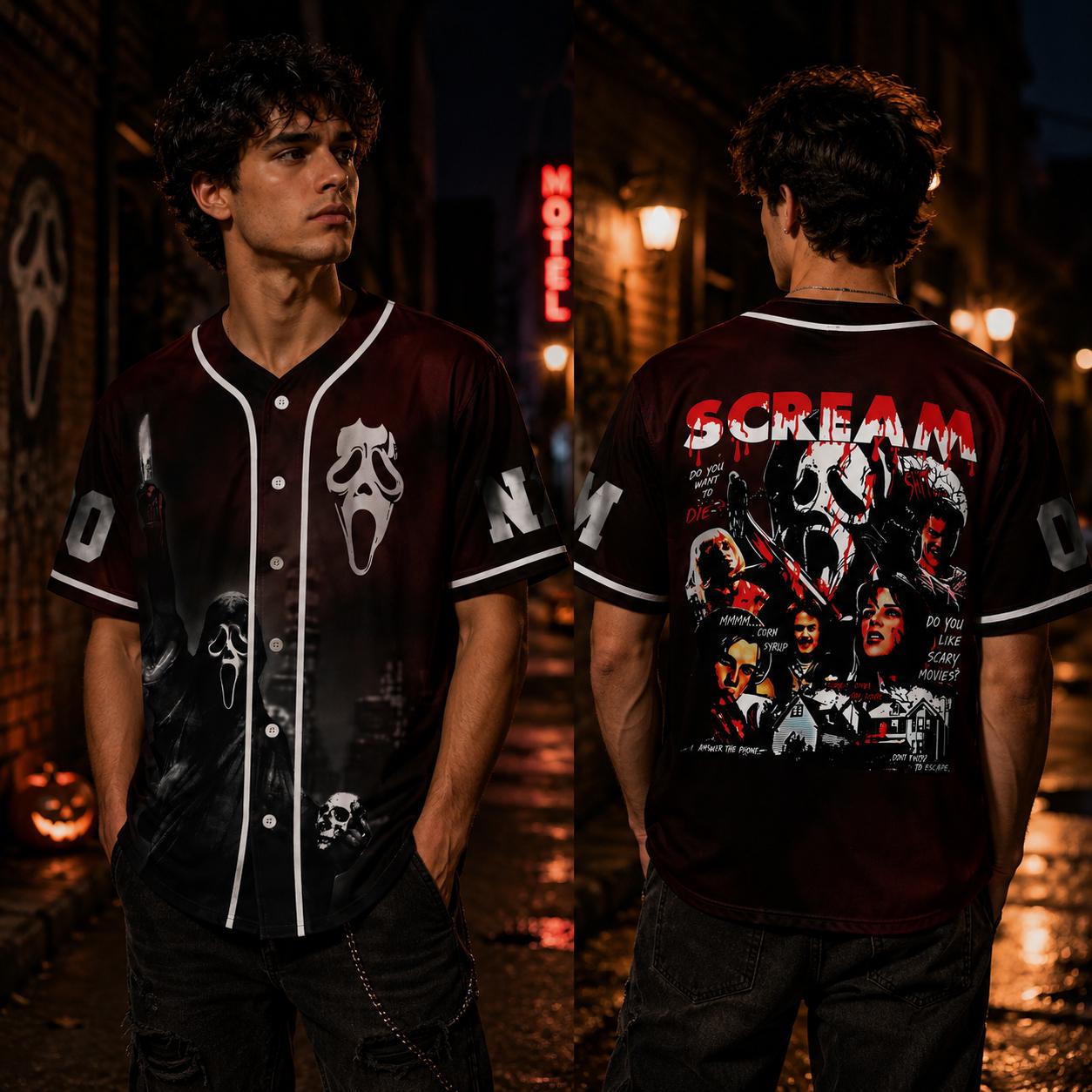 Spooky Ghostface Halloween Baseball Jersey HG , Custom Horror Movie Shirt, Personalized Name Number Jersey HG , Scary Season Fan Gift - Image 2