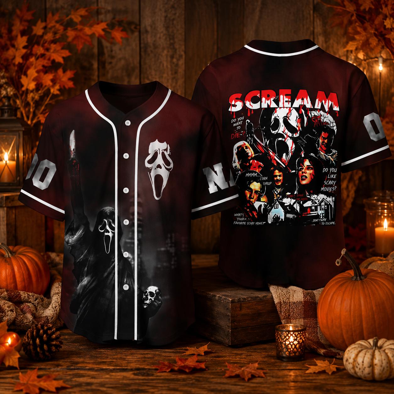 Spooky Ghostface Halloween Baseball Jersey HG , Custom Horror Movie Shirt, Personalized Name Number Jersey HG , Scary Season Fan Gift - Image 6