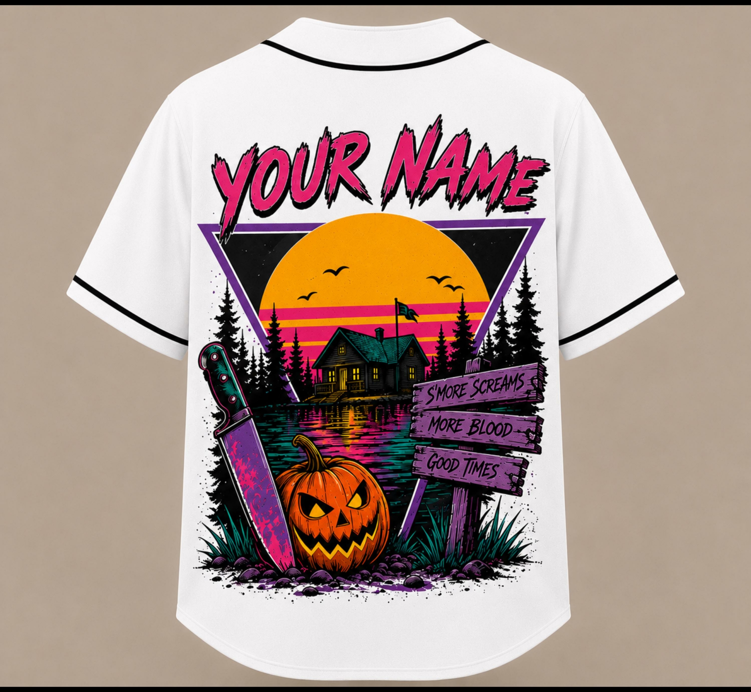 Personalized Summer Baseball Jersey HG , Custom Name Horror Jersey HG , Retro Camp Shirt, Halloween Baseball Jersey HG , Spooky Summer Gift HG - Image 3