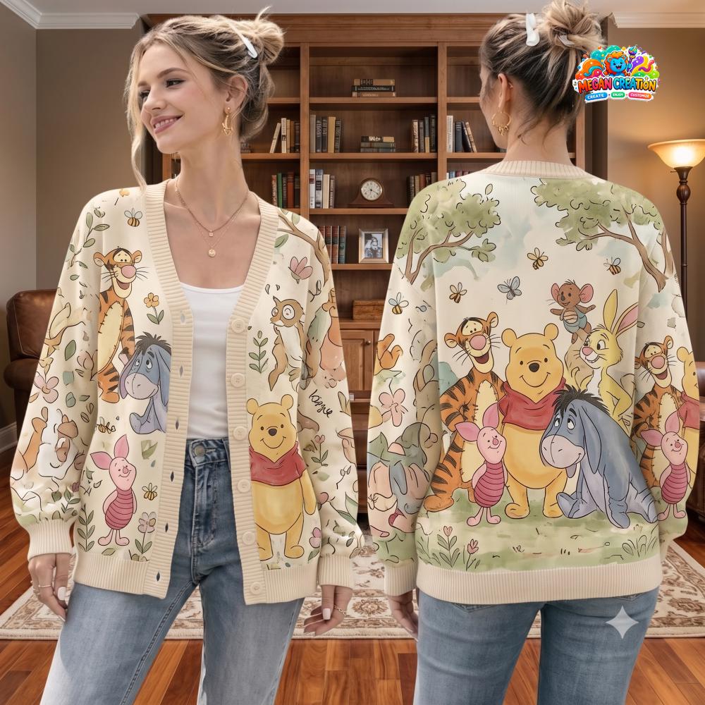 Winnie the Pooh Cardigan, HG Pooh and Friends Knit Cardigan, Hundred Acre Wood Apparel, Bound Outfit, Gift for Her 11