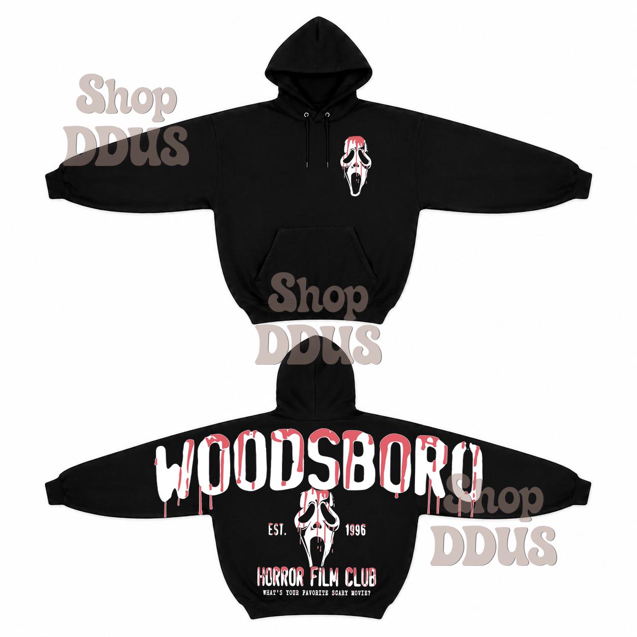 Woodsboro Hoodie, Ghost Spooky HG Season Hoodie, Halloween Horror Fan Gift, Halloween Arm to Arm Hoodie, Gothic Horror Arm to Arm Woodsboro - Image 2