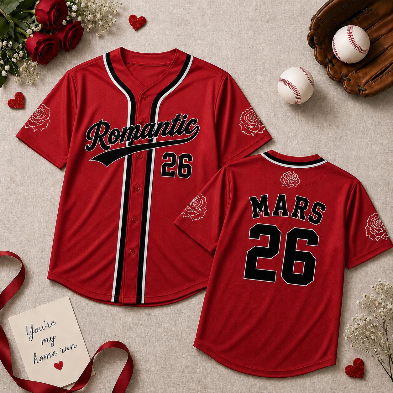 Romantic Concert Baseball Jersey HG , HG Custom Name Number Red Rose Jersey HG , Music Fan Button Down Shirt, Festival Outfit - Image 3