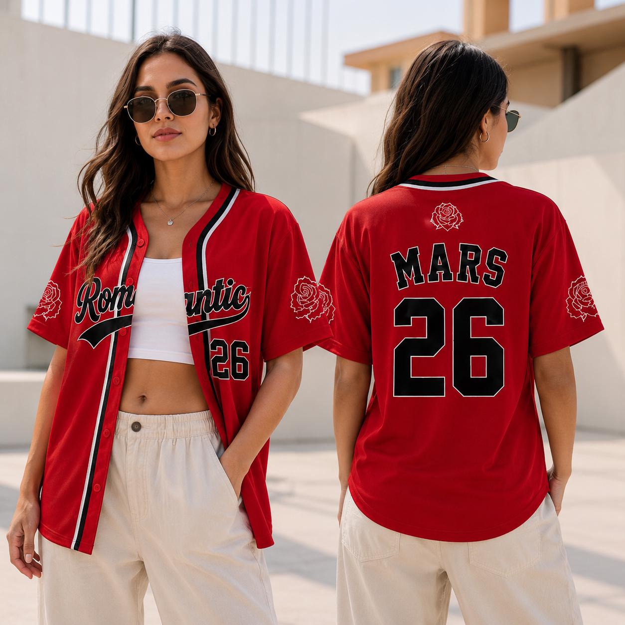 Romantic Concert Baseball Jersey HG , HG Custom Name Number Red Rose Jersey HG , Music Fan Button Down Shirt, Festival Outfit - Image 2