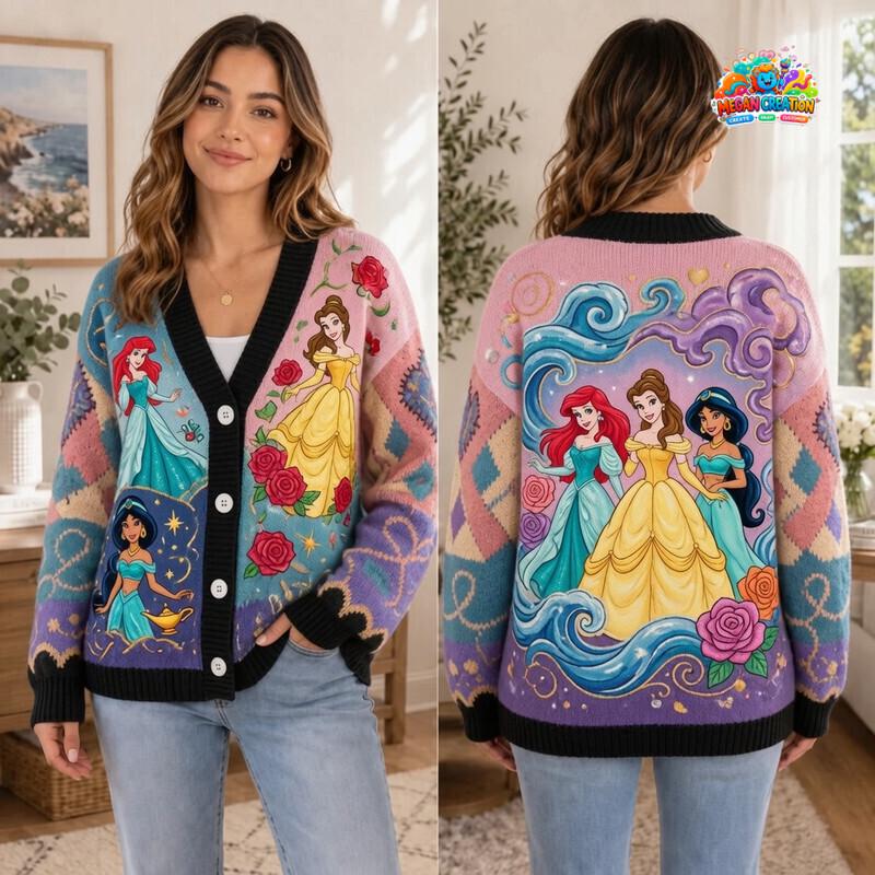 Princess Knit Cardigan, HG Aurora Belle Graphic Cardigan, Fairytale Character Sweater, Cute Aesthetic Apparel, Gift For Her 07