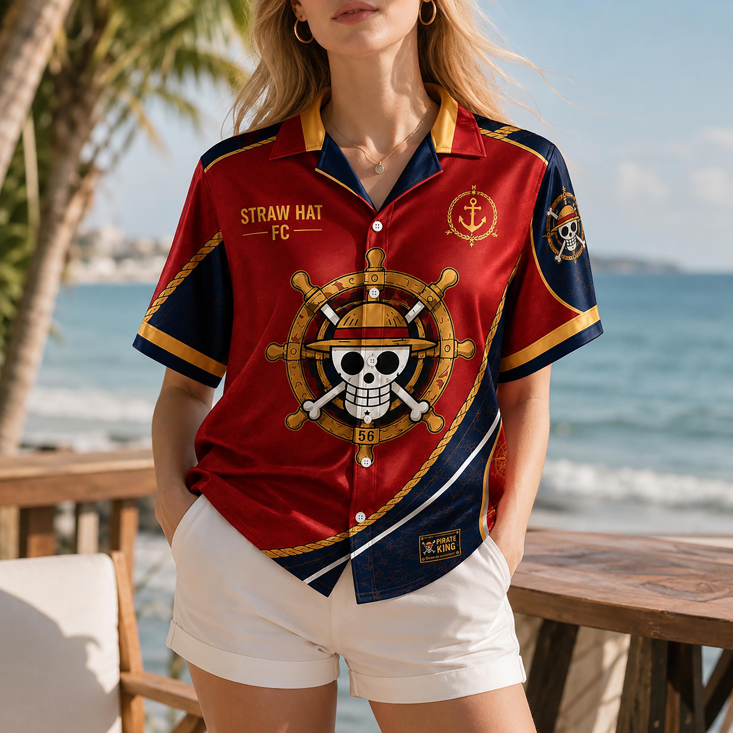 Straw Hat Fan Club Hawaiian Shirt HG Anime Inspired Ocean Wave Button Up - Image 2