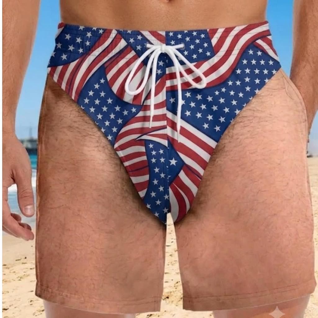 American Flag Swim Shorts, Men's Swim Trunks, Funny Patriotic Beachwear, Summer Vacation Gift for Dad HG