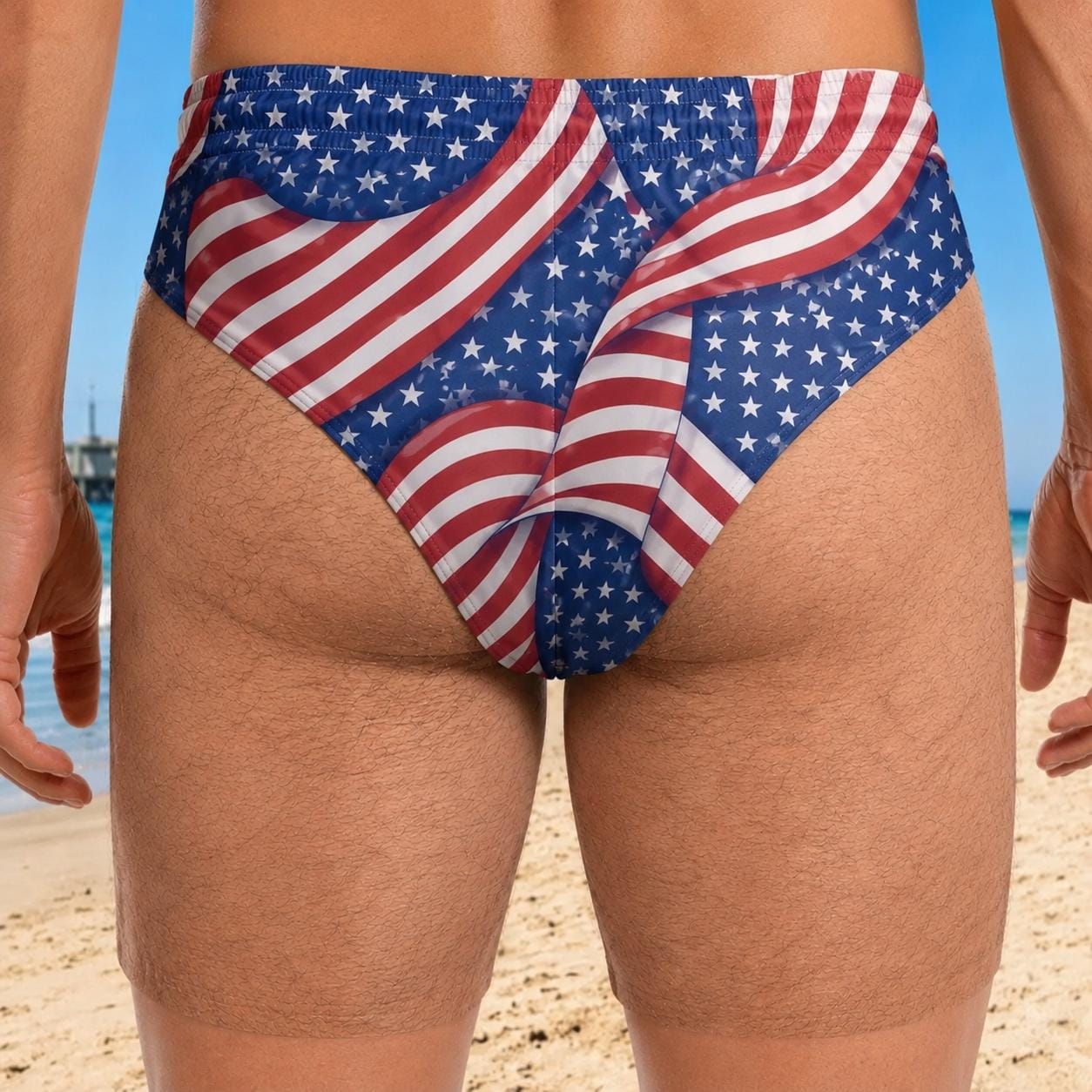 American Flag Swim Shorts, Men's Swim Trunks, Funny Patriotic Beachwear, Summer Vacation Gift for Dad HG - Image 2