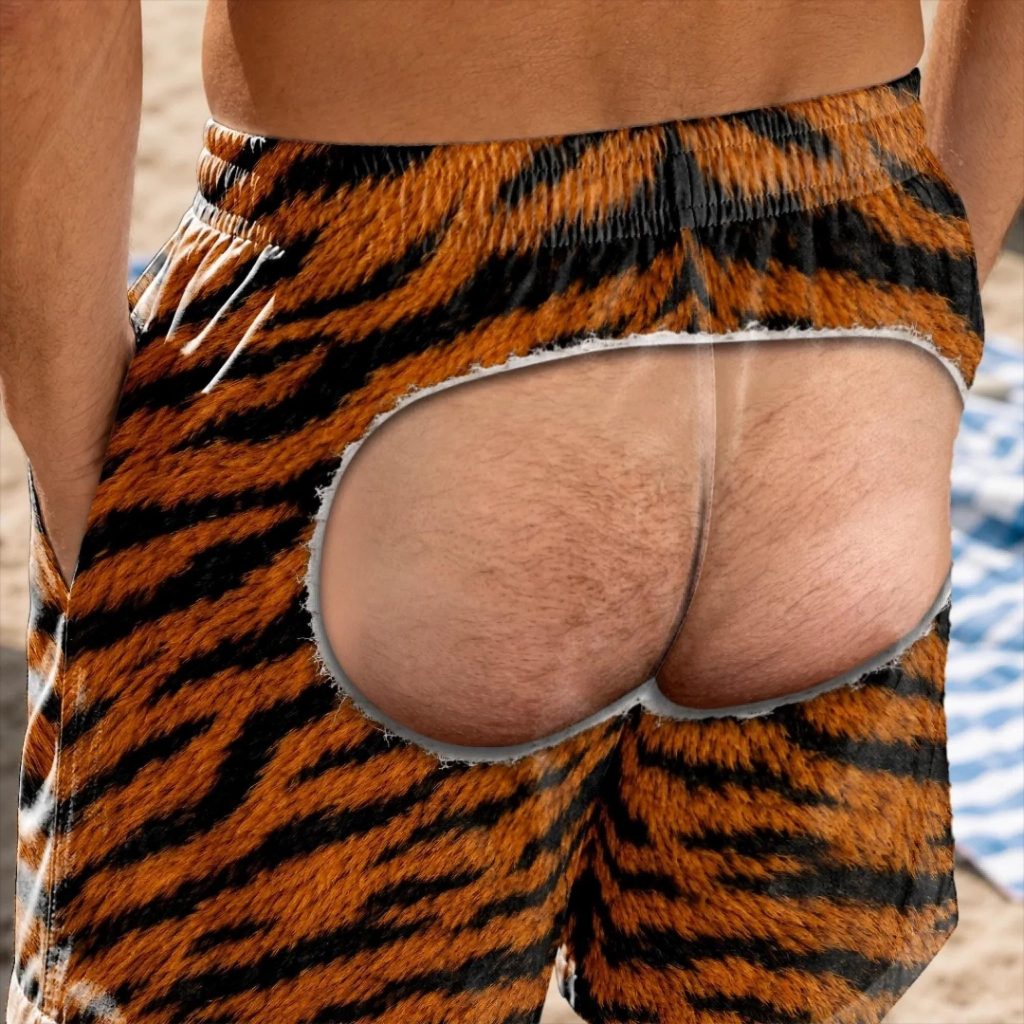Personalized Funny Fake Butt Swim Trunks, Custom Animal Print Beach Shorts HG