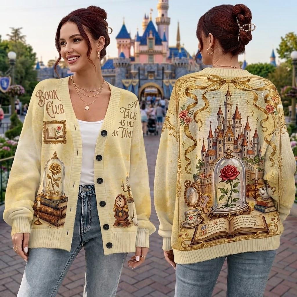 Beauty And The Beast Cardigan, Book Club Knit Sweater, Belle Princess, Gift For Movie Fans, Retro Castle Theme Knitwear HG