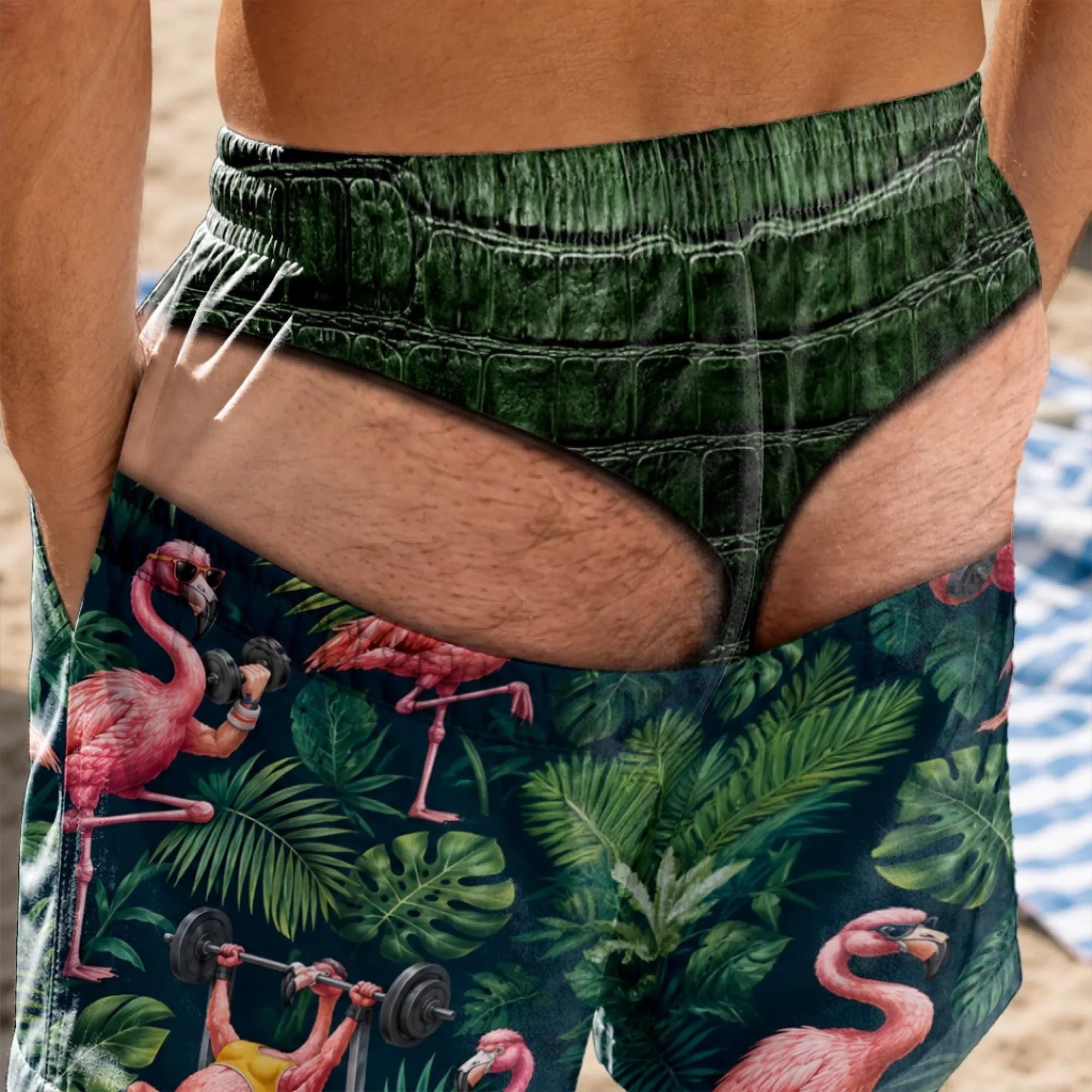 Personalized Funny Men Swim Trunks, HG Custom Beach Shorts Bathing Suit, Funny Birthday Gift For Husband - Image 2