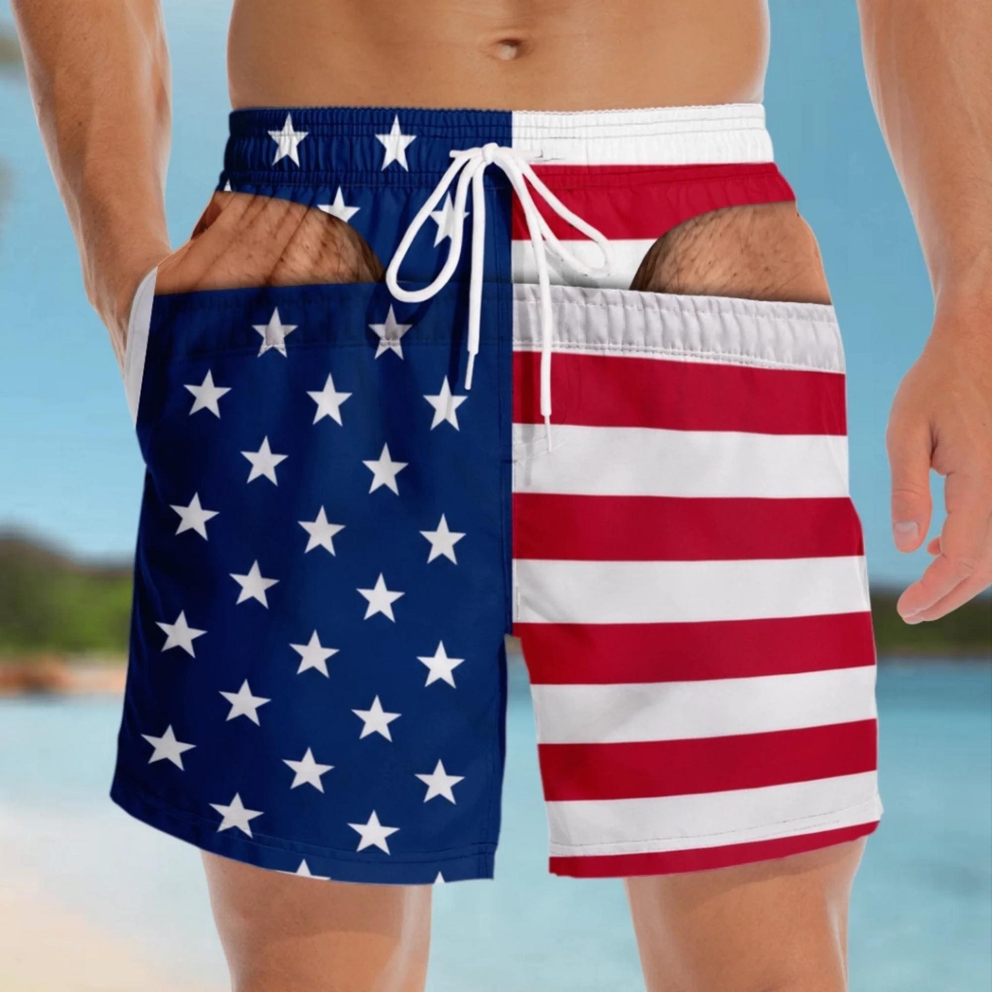 Personalized Funny Peekaboo HG Swim Trunks, Novelty Beach Shorts for Men, Prank Bare Butt Design Summer Swimwear Gift - Image 2