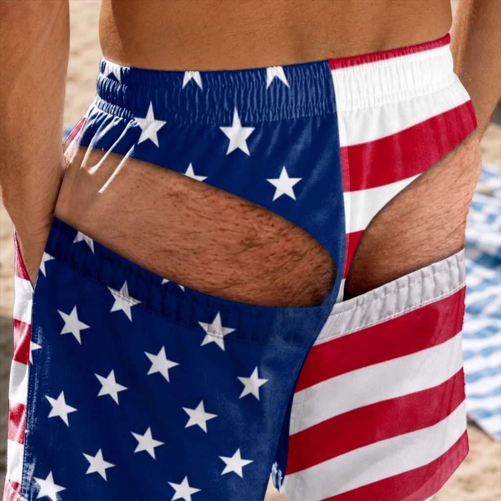 Personalized Funny Peekaboo HG Swim Trunks, Novelty Beach Shorts for Men, Prank Bare Butt Design Summer Swimwear Gift