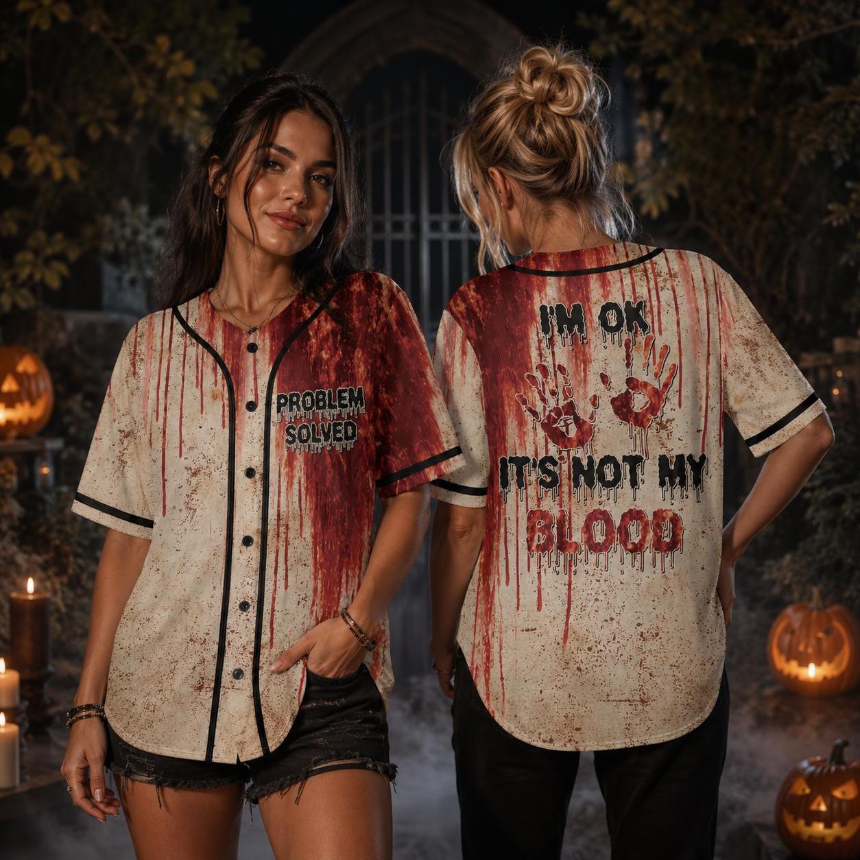 Bloody Halloween Baseball Jersey HG , HG Horror Blood Splatter Jersey HG , Problem Solved Jersey HG , Haunted House Costume - Image 2