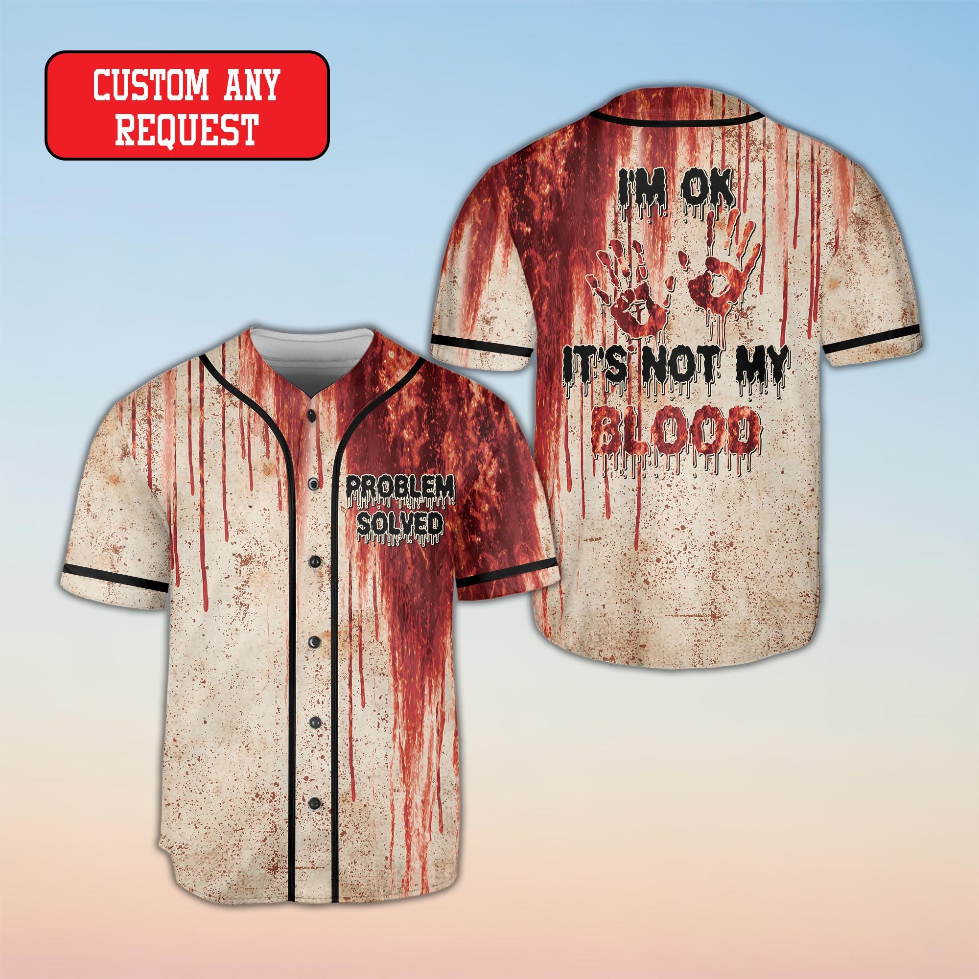 Bloody Halloween Baseball Jersey HG , HG Horror Blood Splatter Jersey HG , Problem Solved Jersey HG , Haunted House Costume - Image 4