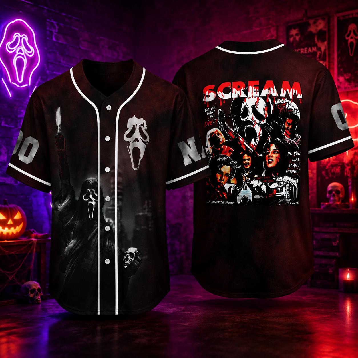 Spooky Ghostface Halloween Baseball Jersey HG , Custom Horror Movie Shirt, Personalized Name Number Jersey HG , Scary Season Fan Gift - Image 7