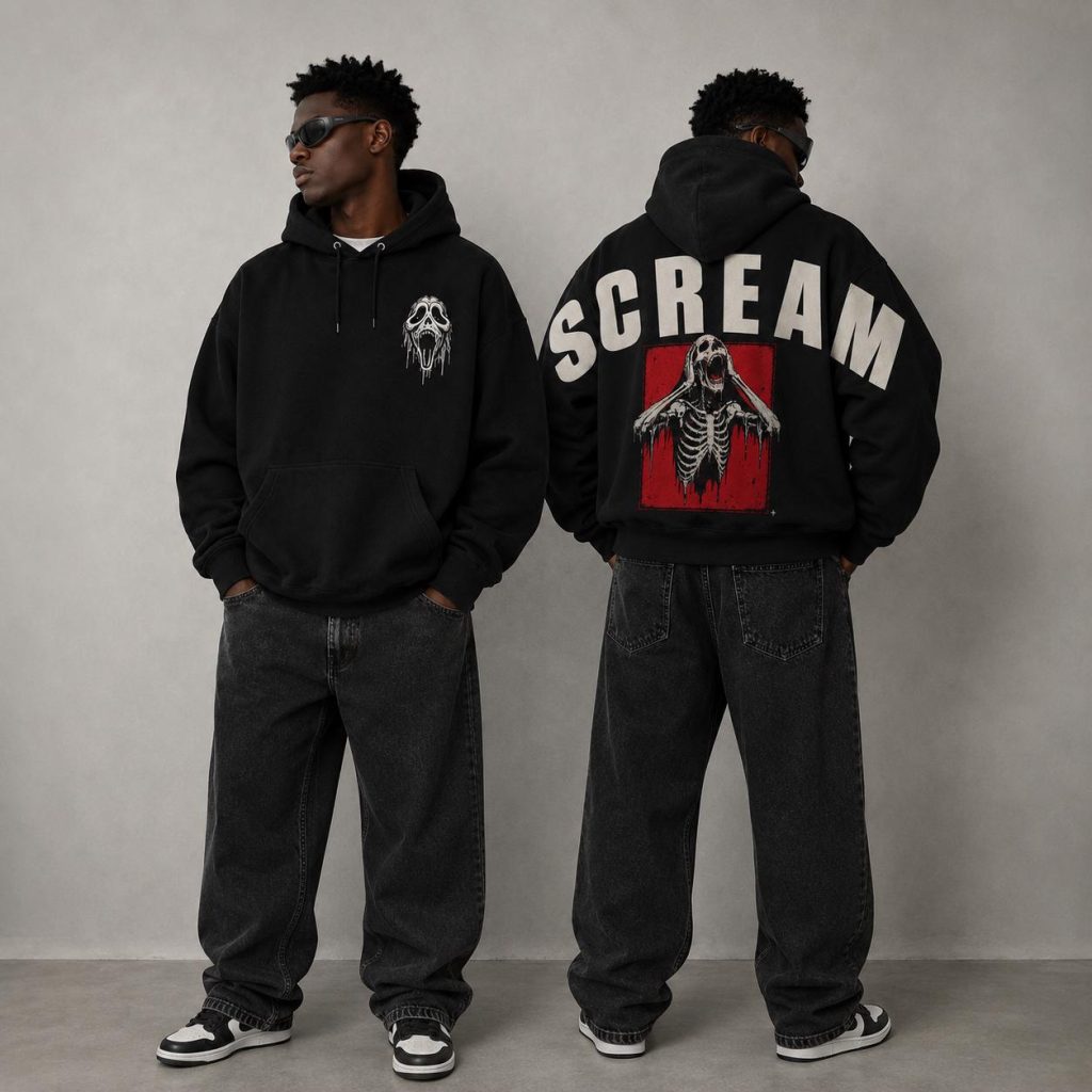 Scream Ghostface Horror Hoodie, HG Halloween Arm to Arm Hoodie, Gothic Horror Sweatshirt, Spooky Season Hoodie, Arm to Arm Big Bold Text Custom
