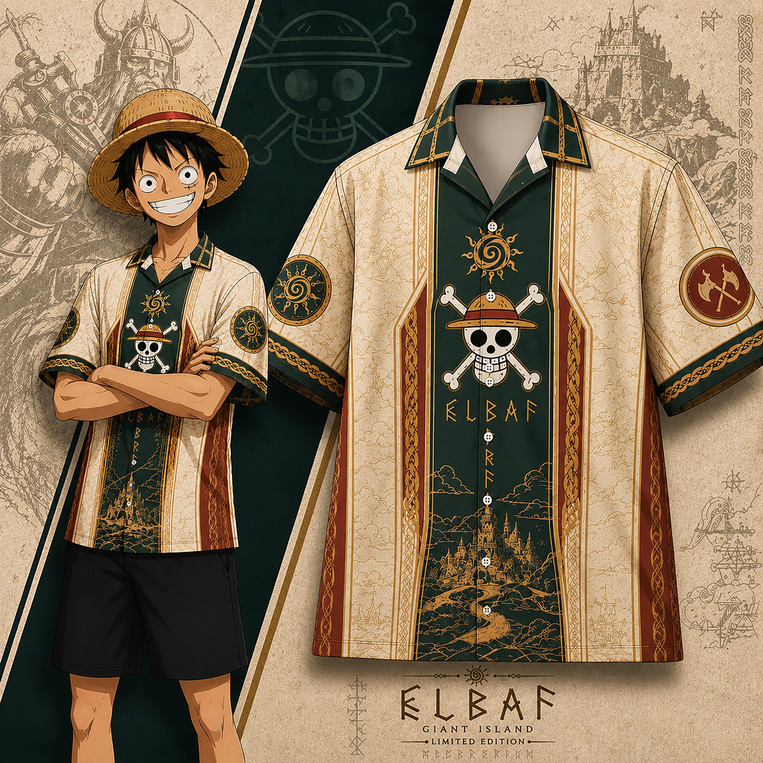 Anime Inspired Pirate Hawaiian Shirt HG Vintage Nautical Tropical Button Up