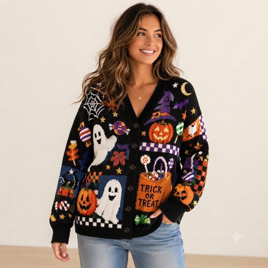 Trick Or Treat Halloween Cardigan HG , Pumpkin Cardigan HG , Retro Pumpkin Cardigan HG , Happy Fall Sweatshirt , Holiday apparel, Boo clothing