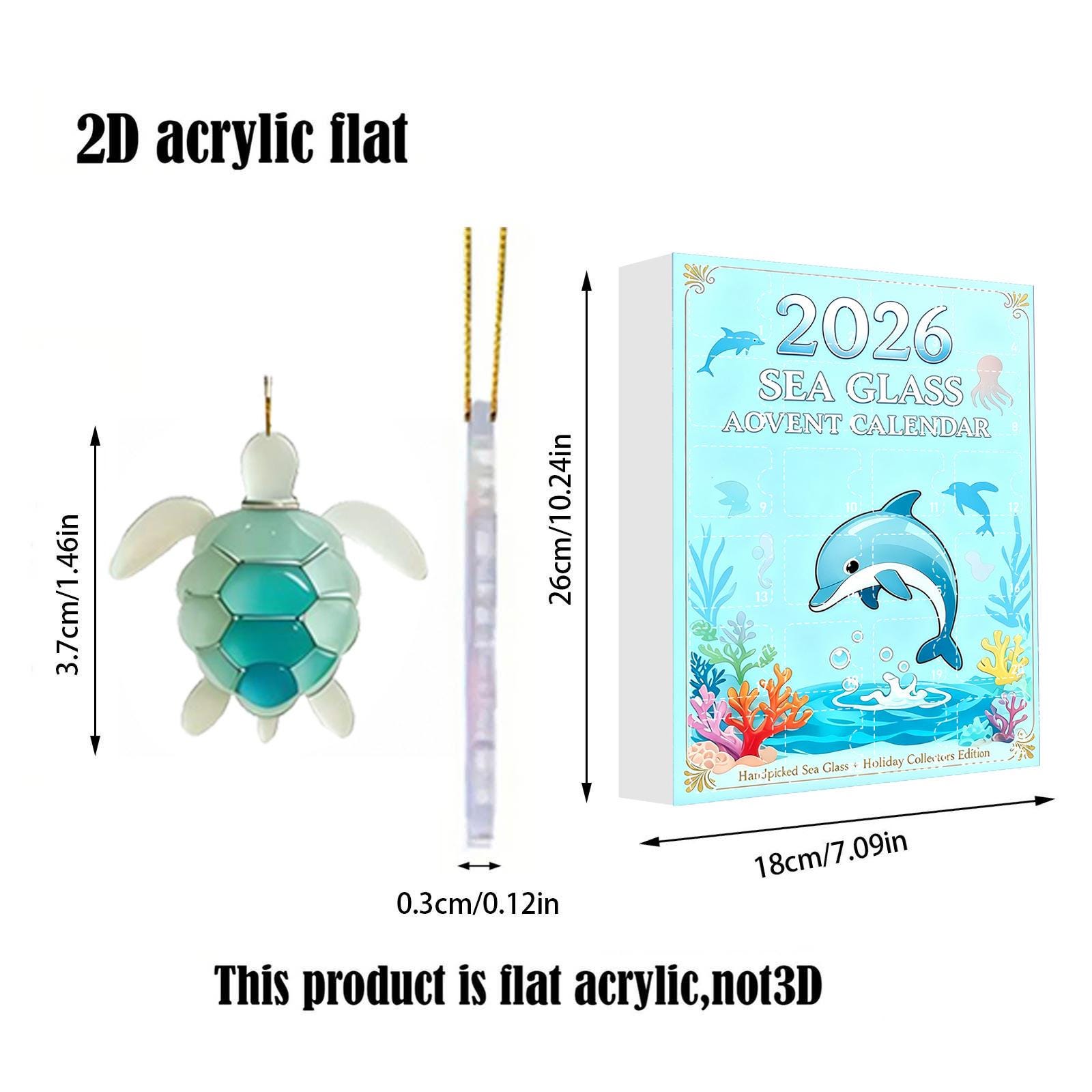 2026 Sea Glass Advent Calendar HG, Ocean Theme Collectible Ornaments, 24 Days Surprise Box, 2D Acrylic Flat Charms, Sea Life Decoration - Image 3