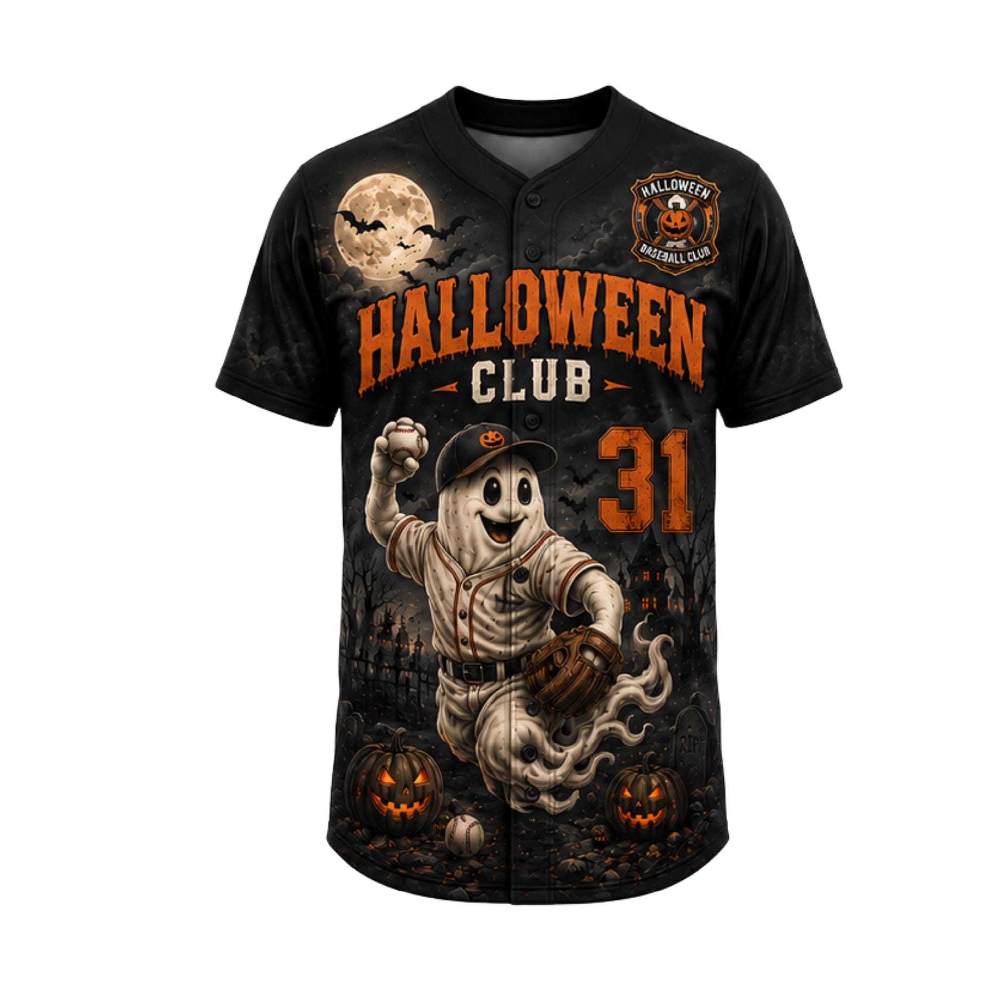 Personalized Halloween Baseball Jersey HG , Custom Name Number Ghost Sports Shirt HG - Image 2
