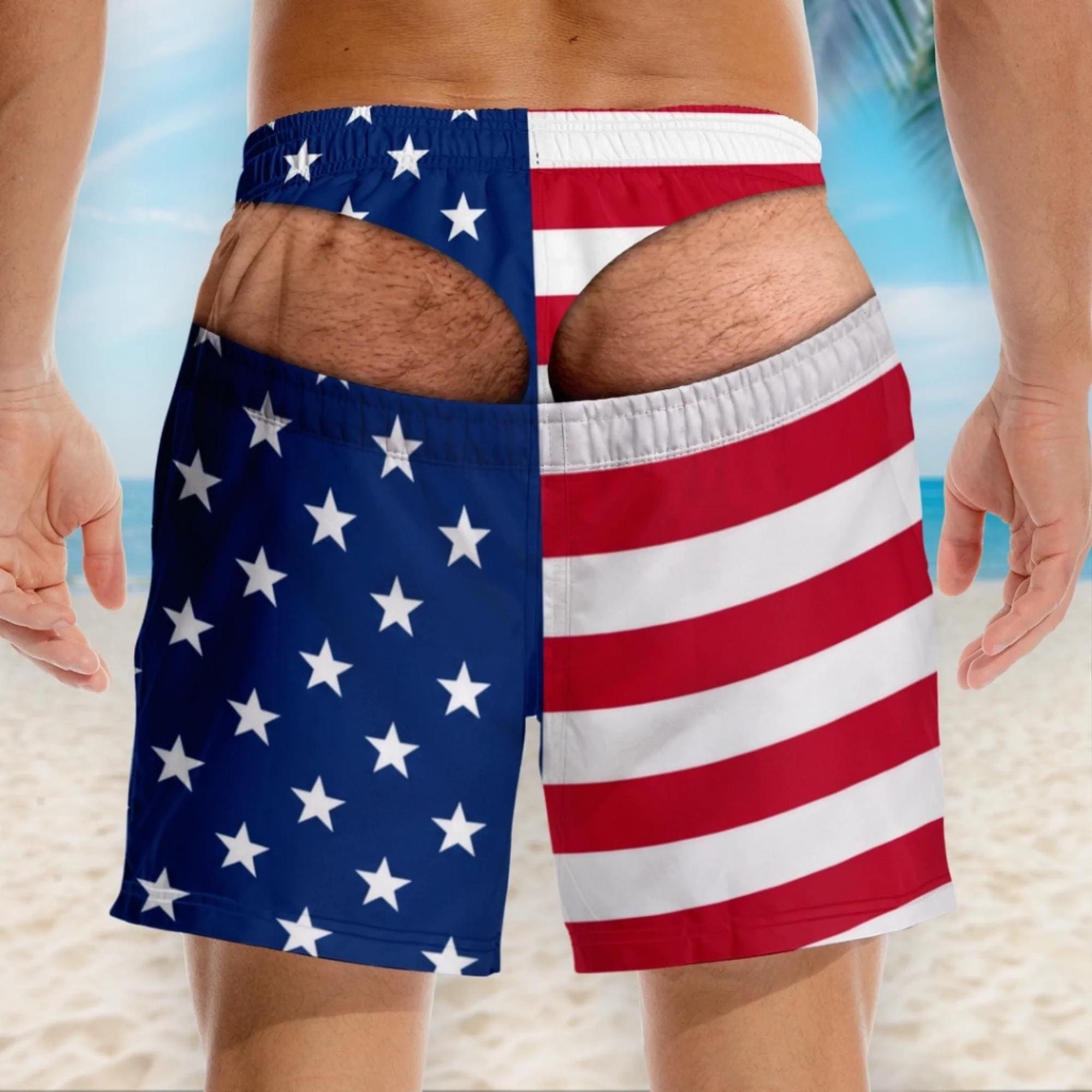 Personalized Funny Peekaboo HG Swim Trunks, Novelty Beach Shorts for Men, Prank Bare Butt Design Summer Swimwear Gift - Image 3