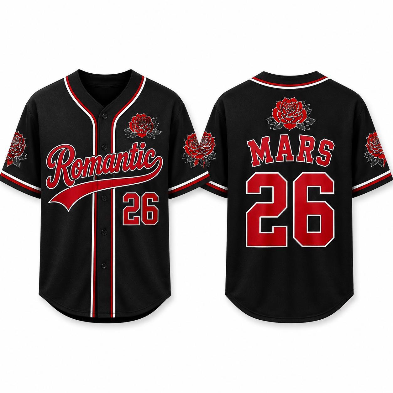 Romantic Red Rose Baseball Jersey HG , HG Custom Mars 26 Black Concert Fan Shirt, Music Festival Button-Down Outfit - Image 3
