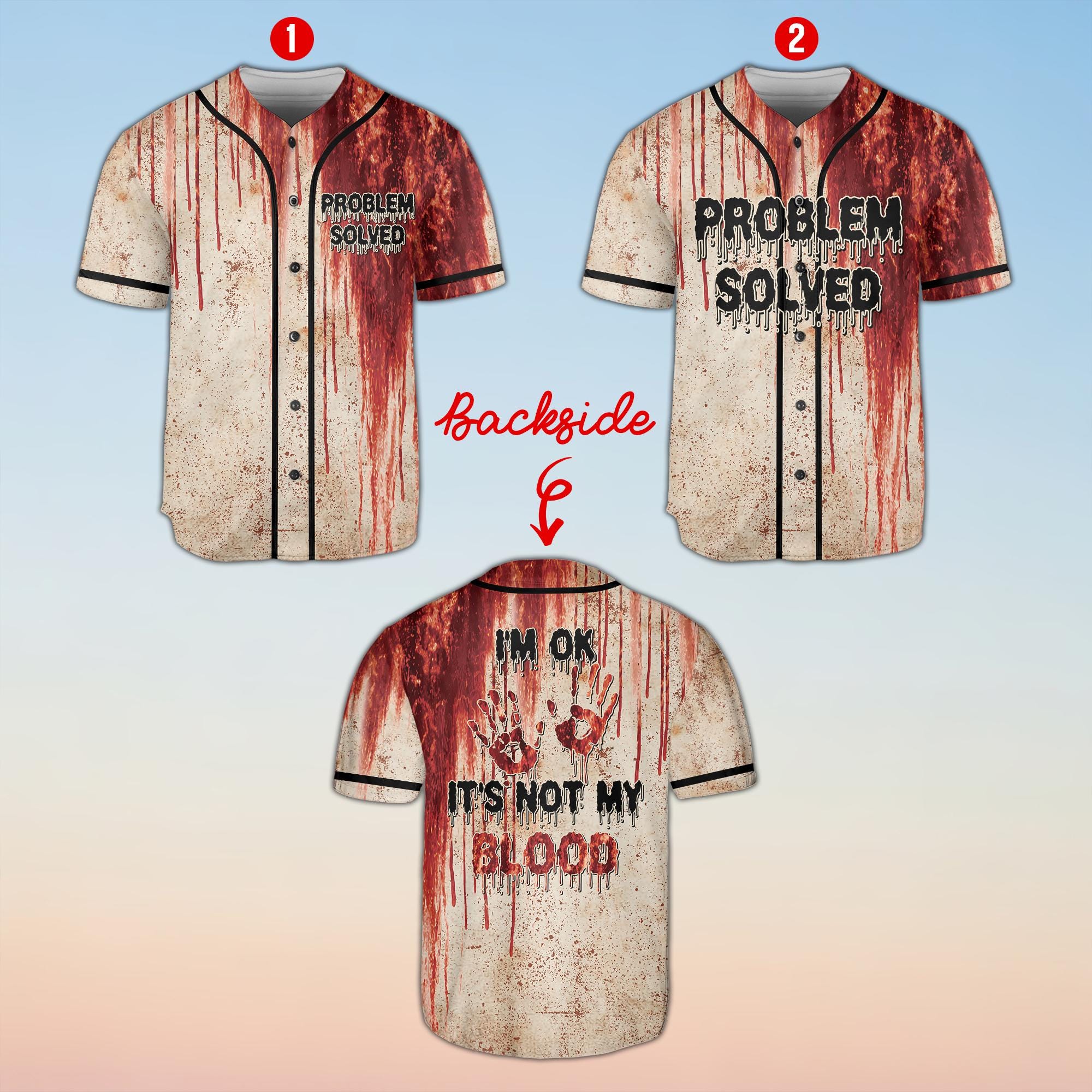 Bloody Halloween Baseball Jersey HG , HG Horror Blood Splatter Jersey HG , Problem Solved Jersey HG , Haunted House Costume - Image 3