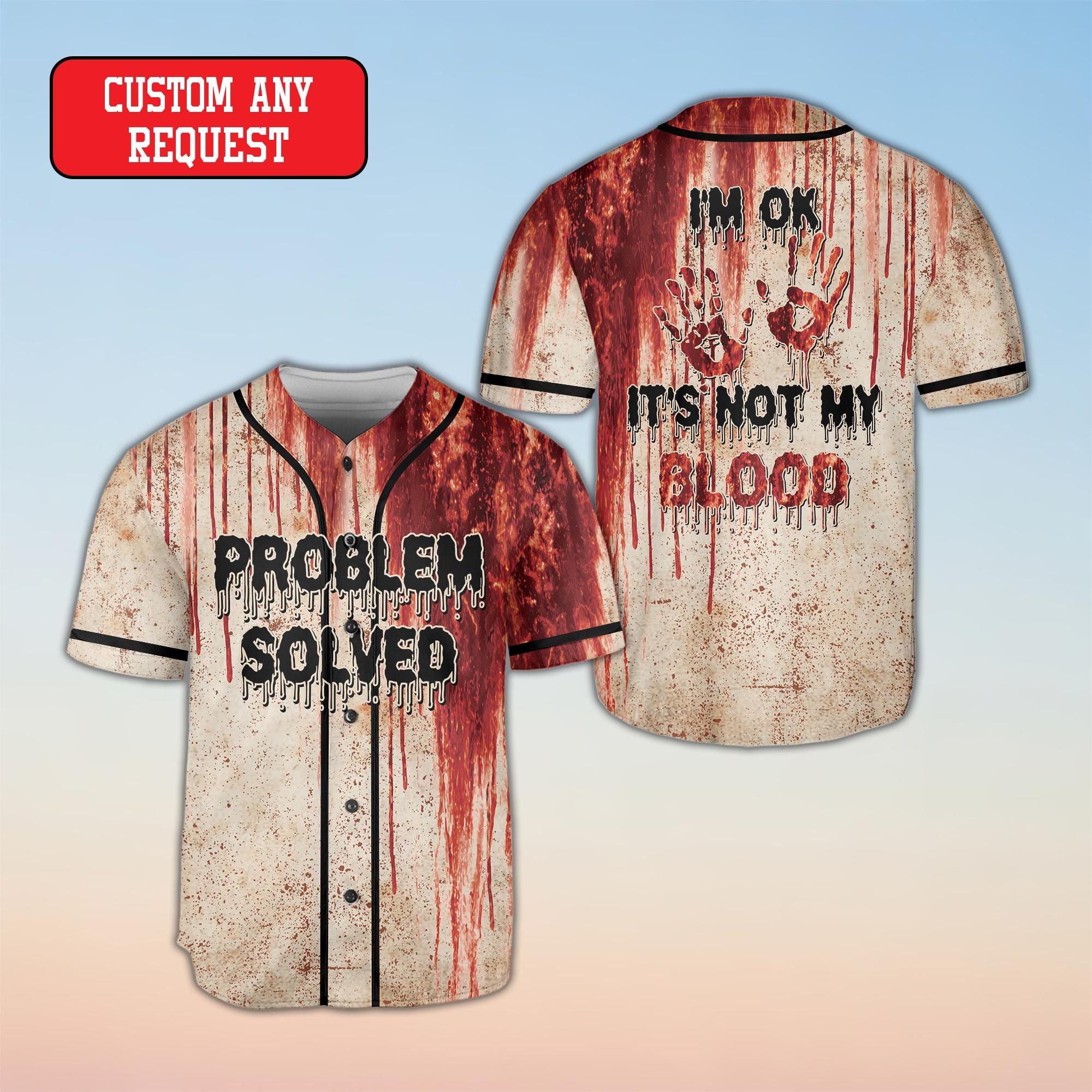 Bloody Halloween Baseball Jersey HG , HG Horror Blood Splatter Jersey HG , Problem Solved Jersey HG , Haunted House Costume - Image 5