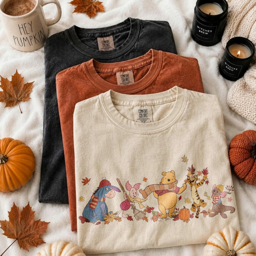 Retro Winnie Fall Vibes Graphic Tee Shirt, Puuh and Friends, Fall Season, Pumpkin, Thanksgiving Shirt, Autumn Shirt HFN Shirt