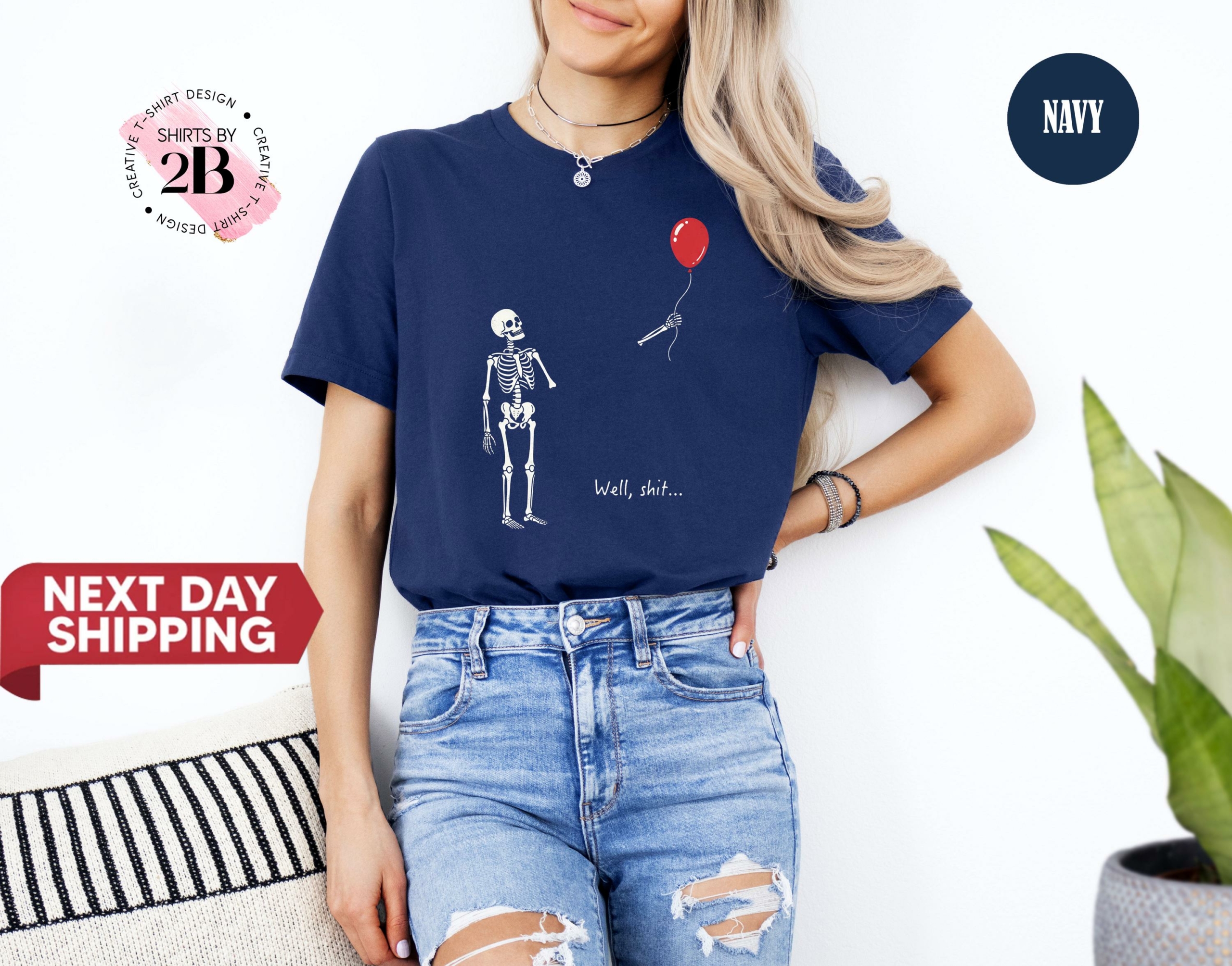 Well Shit Skeleton Shirt, Skeleton Lost Balloon Tee, Halloween Tee, Gothic Sarcastic Gift HFN Shirt - Image 3