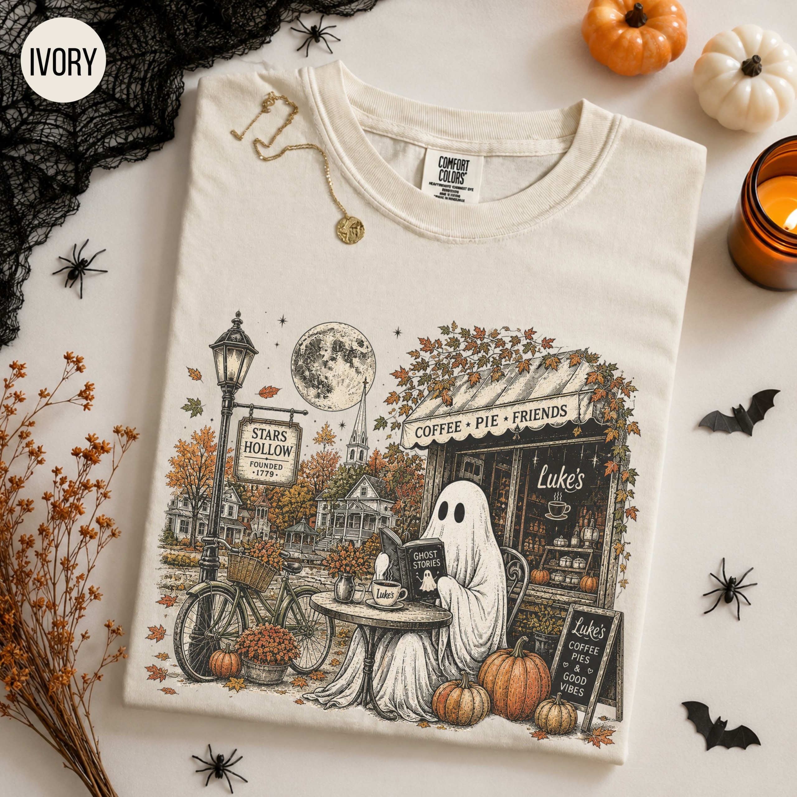 Stars Hollow Ghost Shirt, Luke's Diner Fall Tee, Gilmore Girls Inspired Shirt, Autumn Coffee Lover Gift, Halloween Tee HFN Shirt