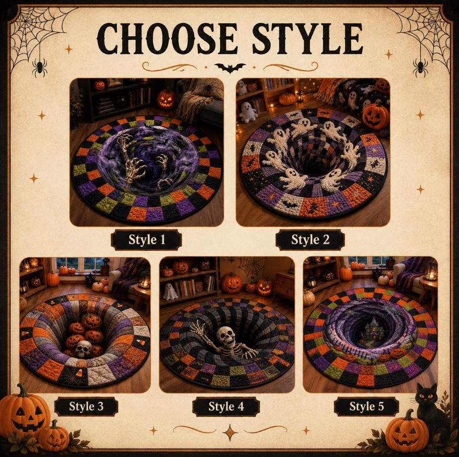 3D Illusion Halloween Round Rug, HG Haunted House Vortex Floor Mat, Pumpkin Gothic Area Rug, Spooky Halloween Home Decor - Image 2