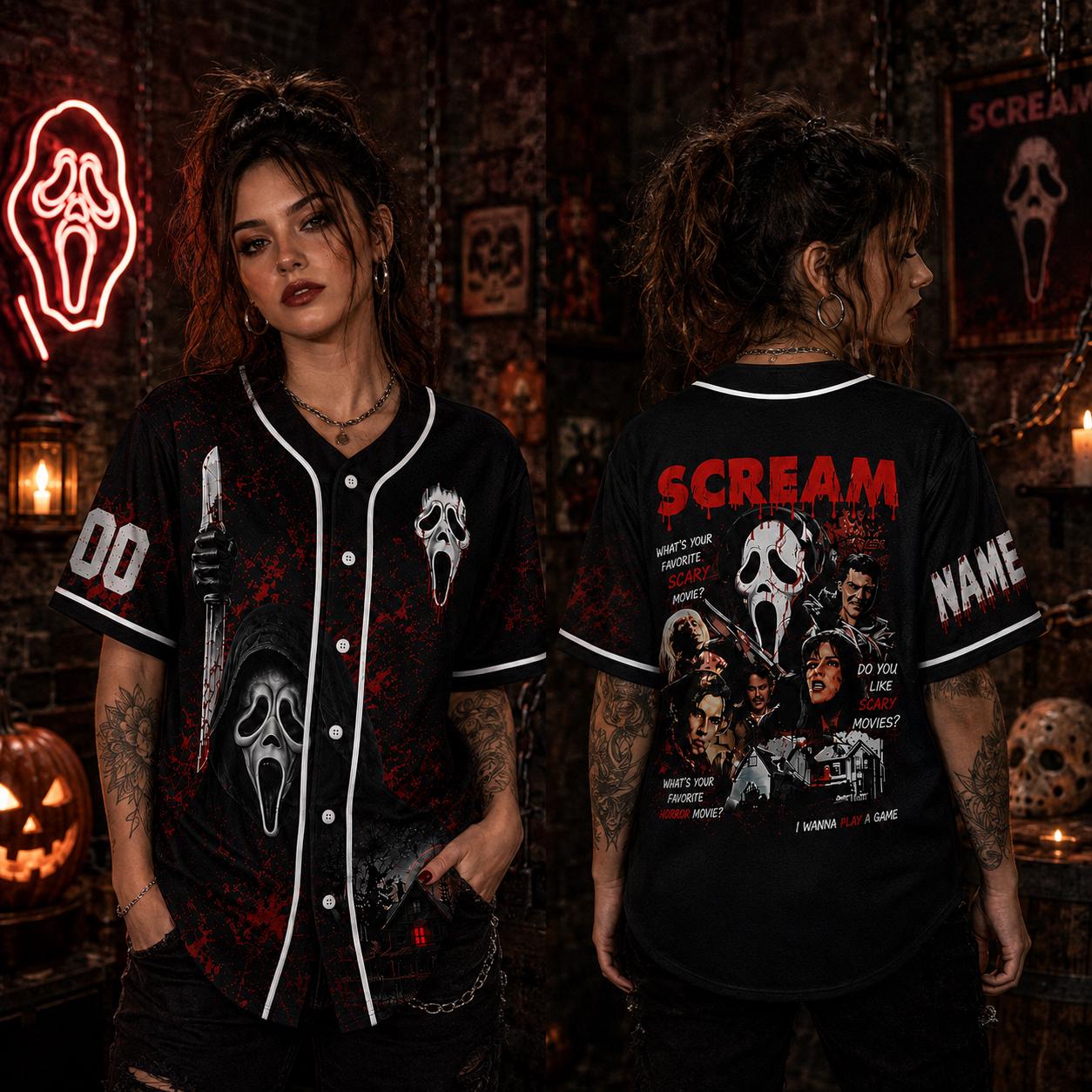 Spooky Ghostface Inspired Halloween Baseball Jersey HG , Custom Horror Movie Shirt, Personalized Name & Number Jersey HG , Scary Season Fan Gift - Image 2