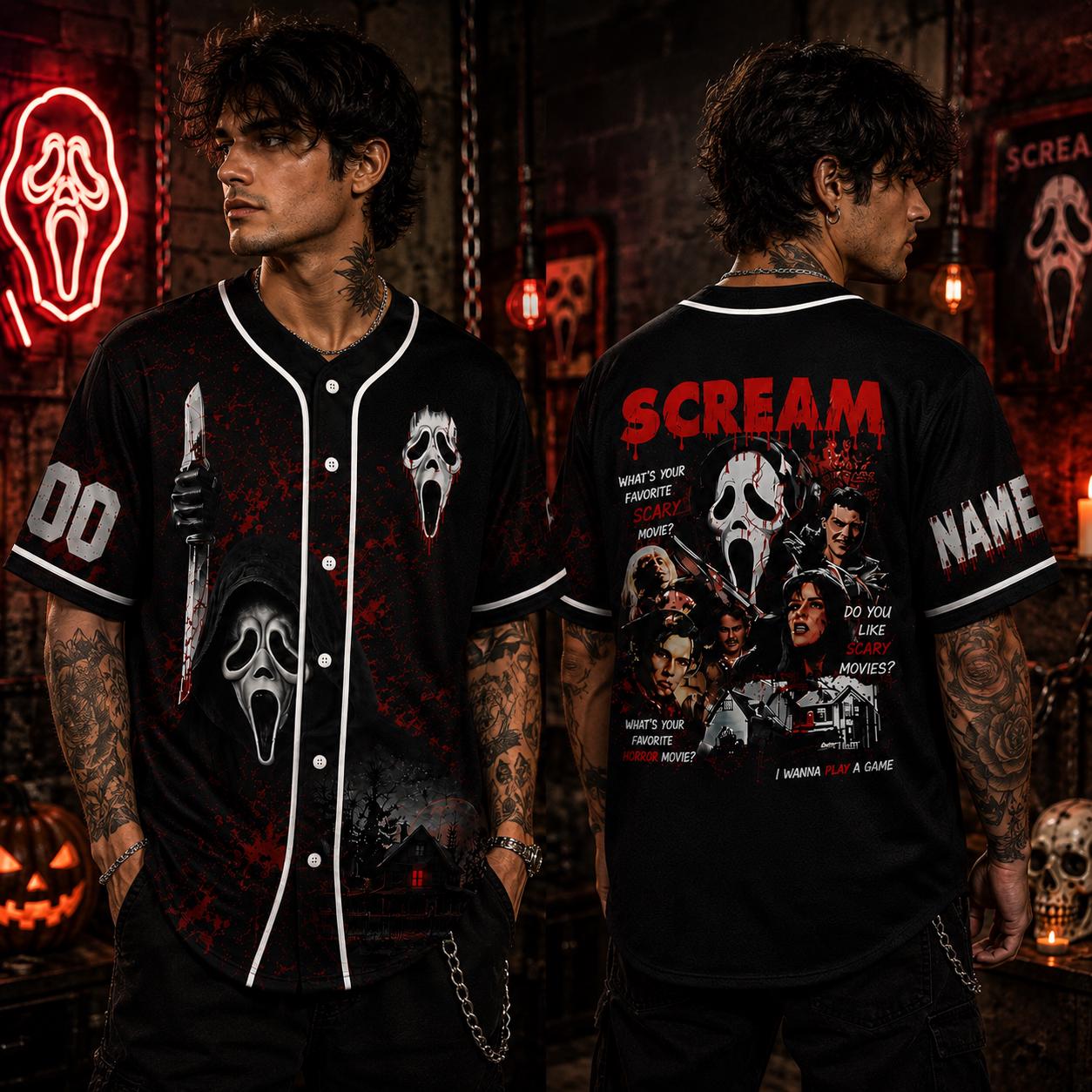 Spooky Ghostface Inspired Halloween Baseball Jersey HG , Custom Horror Movie Shirt, Personalized Name & Number Jersey HG , Scary Season Fan Gift - Image 3