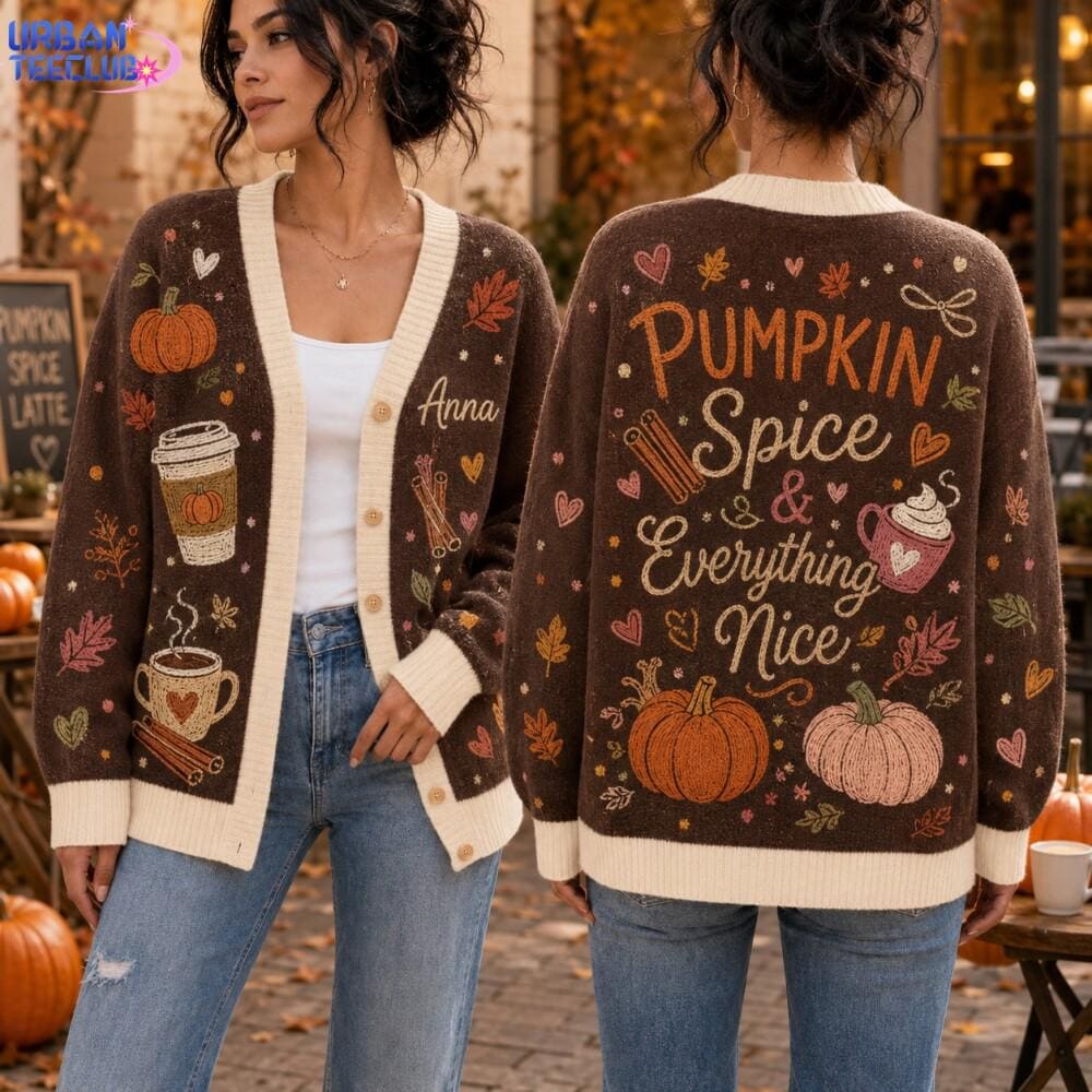 Personalized Cute Coffee Autumn Pumpkin Cardigan HG , Vintage Knit Sweater, Jack Cardigan HG , Cozy Fall Sweater for Women