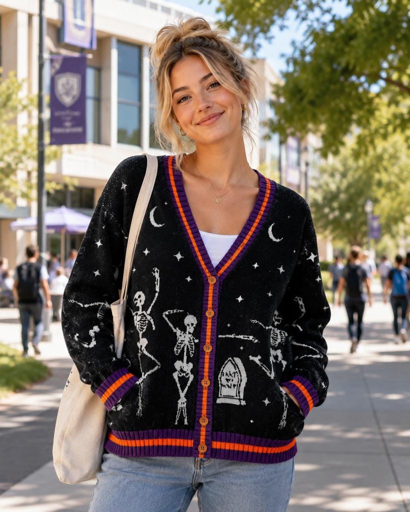 Skeleton Knit Cardigan HG , Spooky Halloween Gothic Sweater, Cozy Fall Outfit