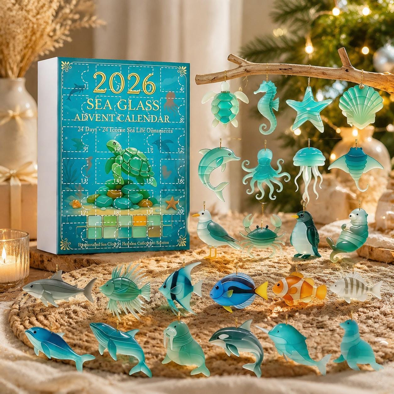 2026 Sea Glass Advent Calendar HG, Ocean Theme Collectible Ornaments, 24 Days Surprise Box, 2D Acrylic Flat Charms, Sea Life Decoration - Image 8