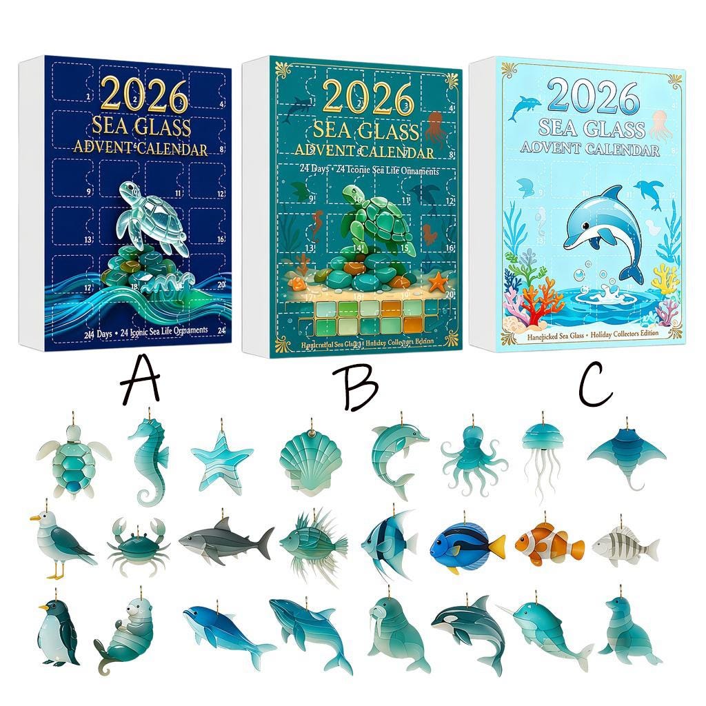 2026 Sea Glass Advent Calendar HG, Ocean Theme Collectible Ornaments, 24 Days Surprise Box, 2D Acrylic Flat Charms, Sea Life Decoration - Image 4