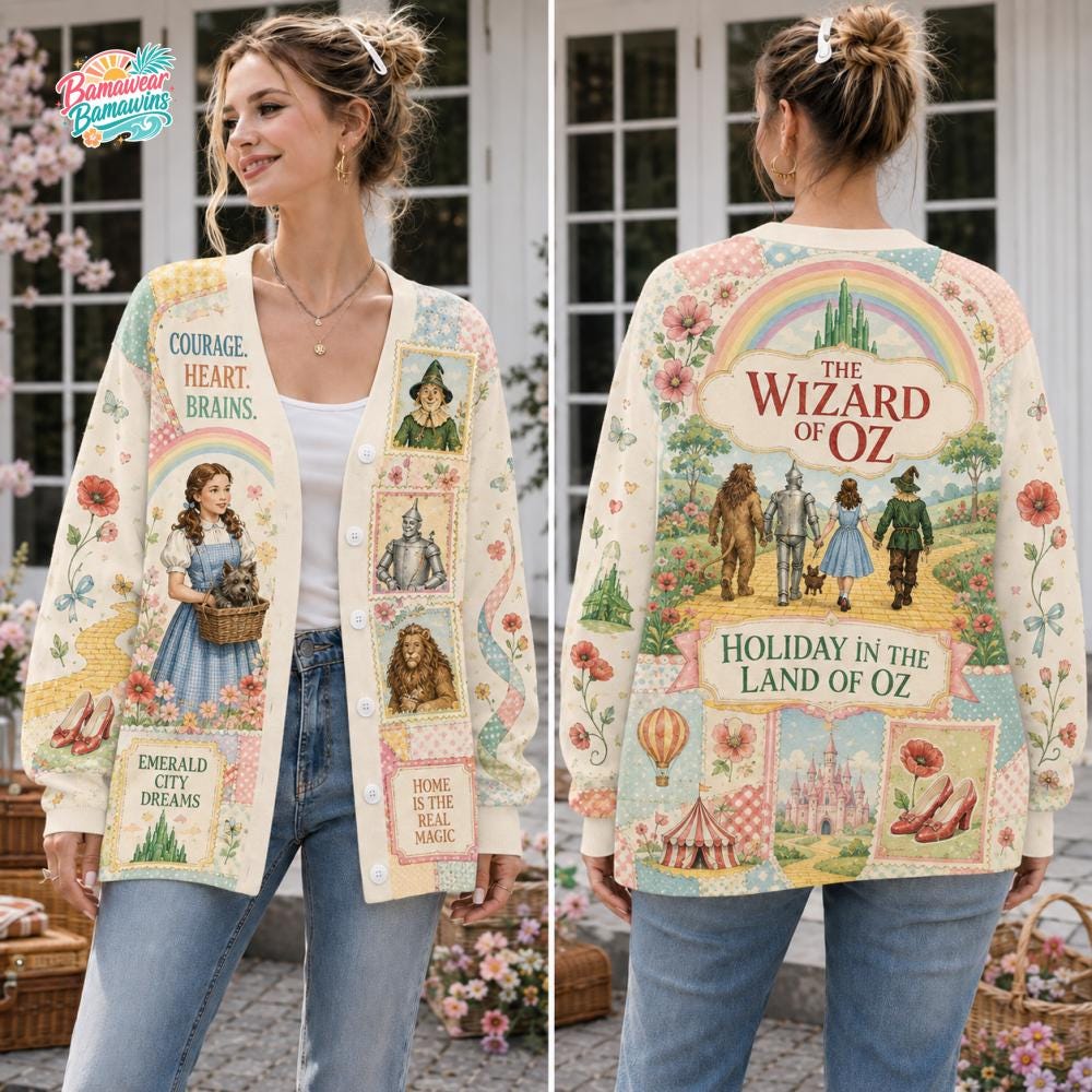Wizard of Oz Cardigan HG , Courage Heart Brains, Holiday Land of Oz Top, Gift for Mom, Retro Movie Sweater, Gift for Her