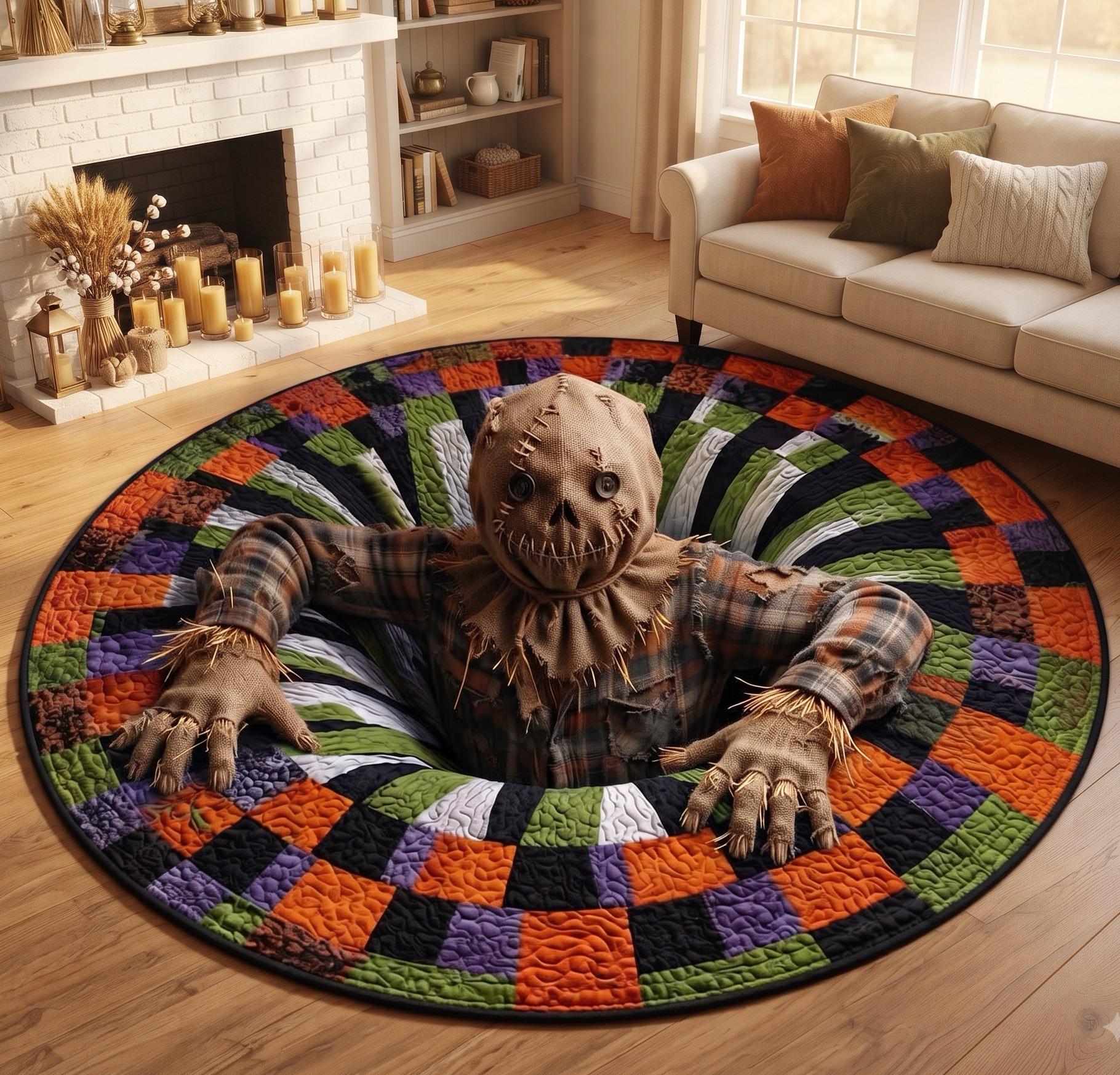 Scarecrow 3D Illusion Round Rug, HG Spooky Halloween Area Rug, Gothic Home Decor, Creepy Abyssal Floor Mat, Fall Autumn Living Room Rug - Image 2