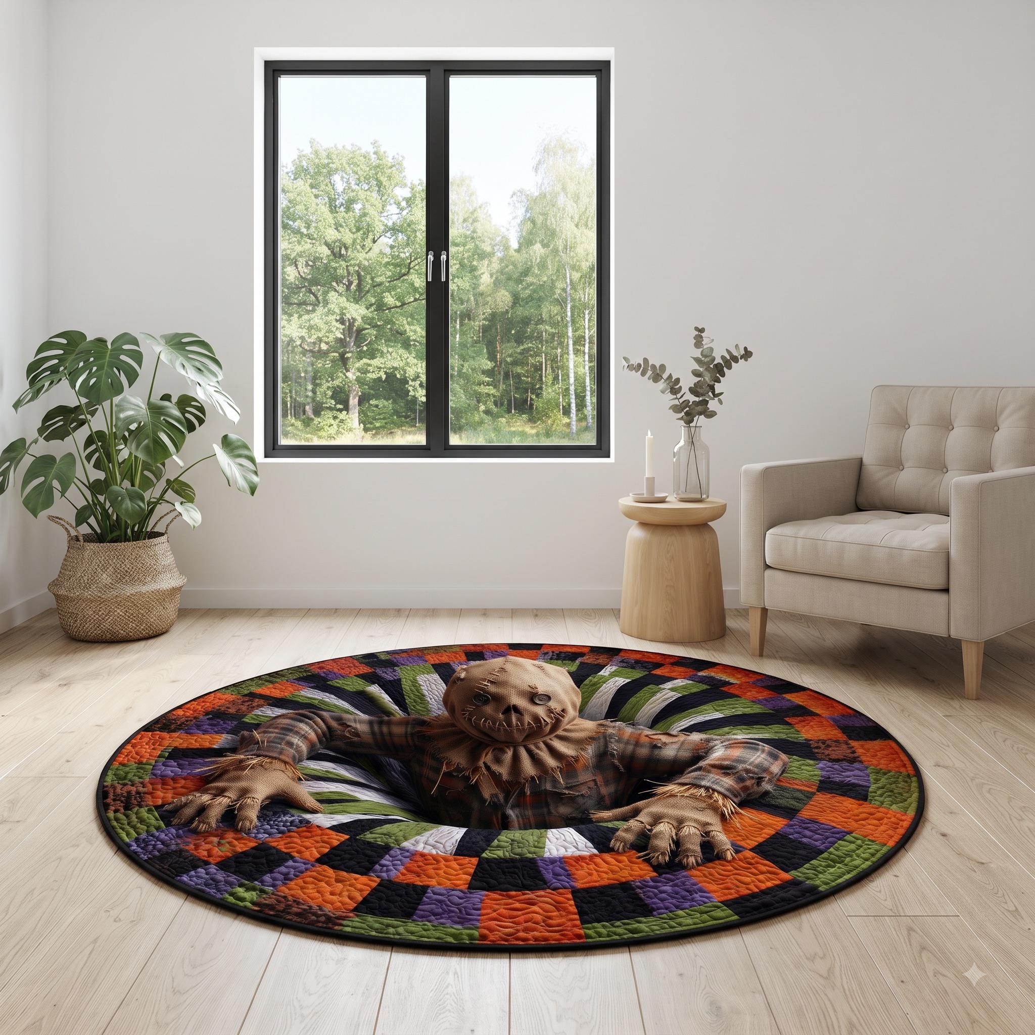 Scarecrow 3D Illusion Round Rug, HG Spooky Halloween Area Rug, Gothic Home Decor, Creepy Abyssal Floor Mat, Fall Autumn Living Room Rug - Image 3