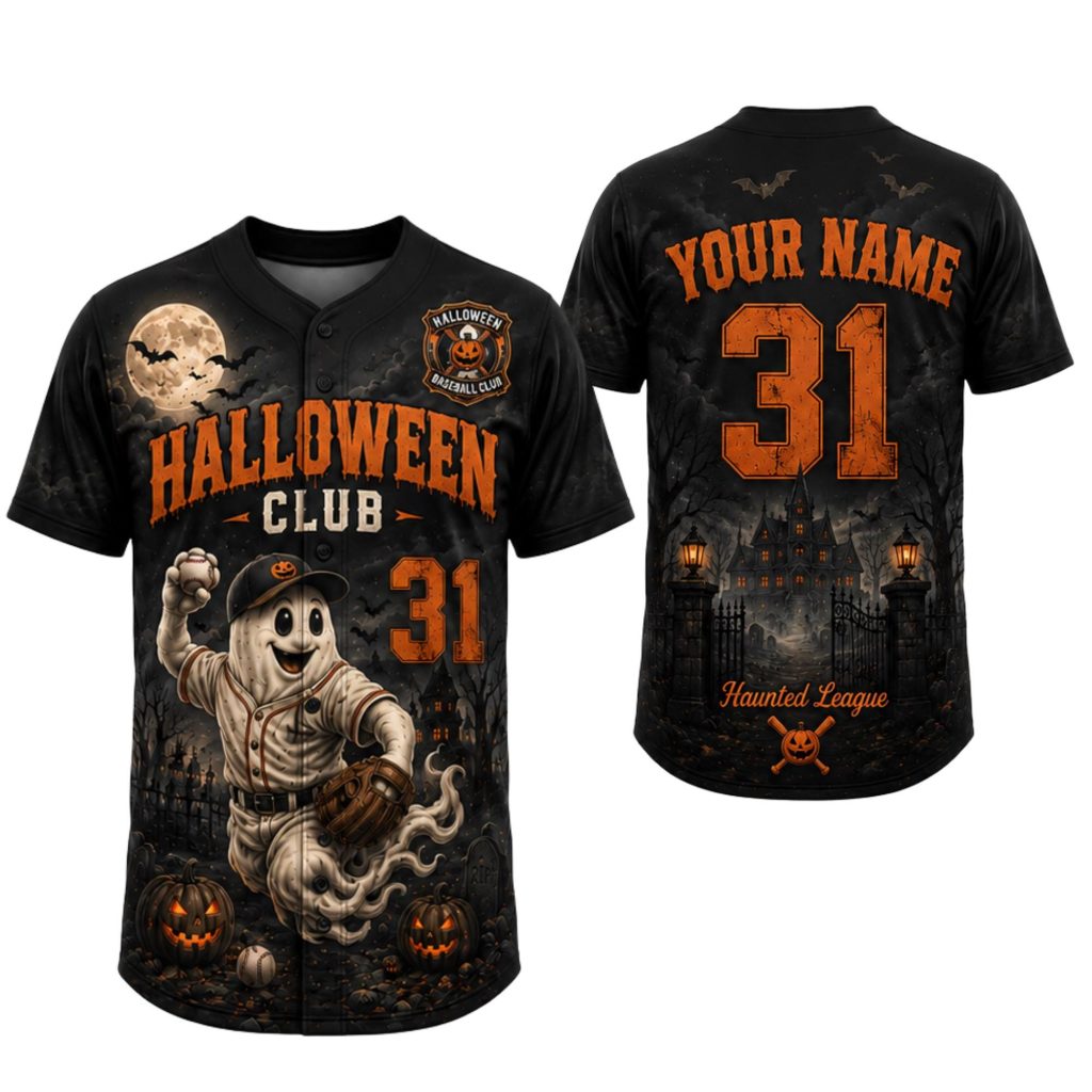 Personalized Halloween Baseball Jersey HG , Custom Name Number Ghost Sports Shirt HG