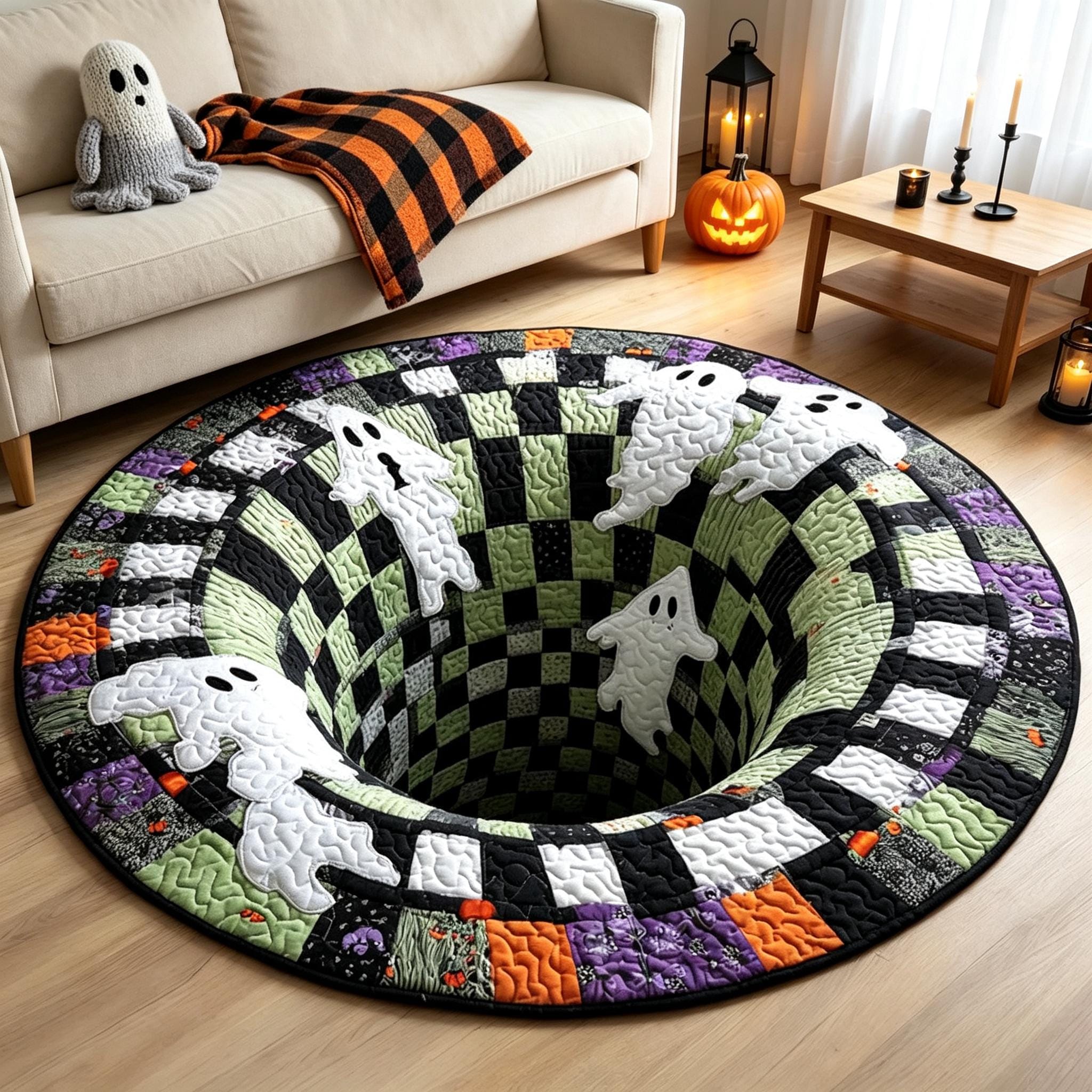 3D Spooky Vortex Skeleton Round Rug, HG Halloween Optical Illusion Floor Mat, Non‑Slip Carpet, Entryway Living Room Decor, Gothic Holiday Gift - Image 6