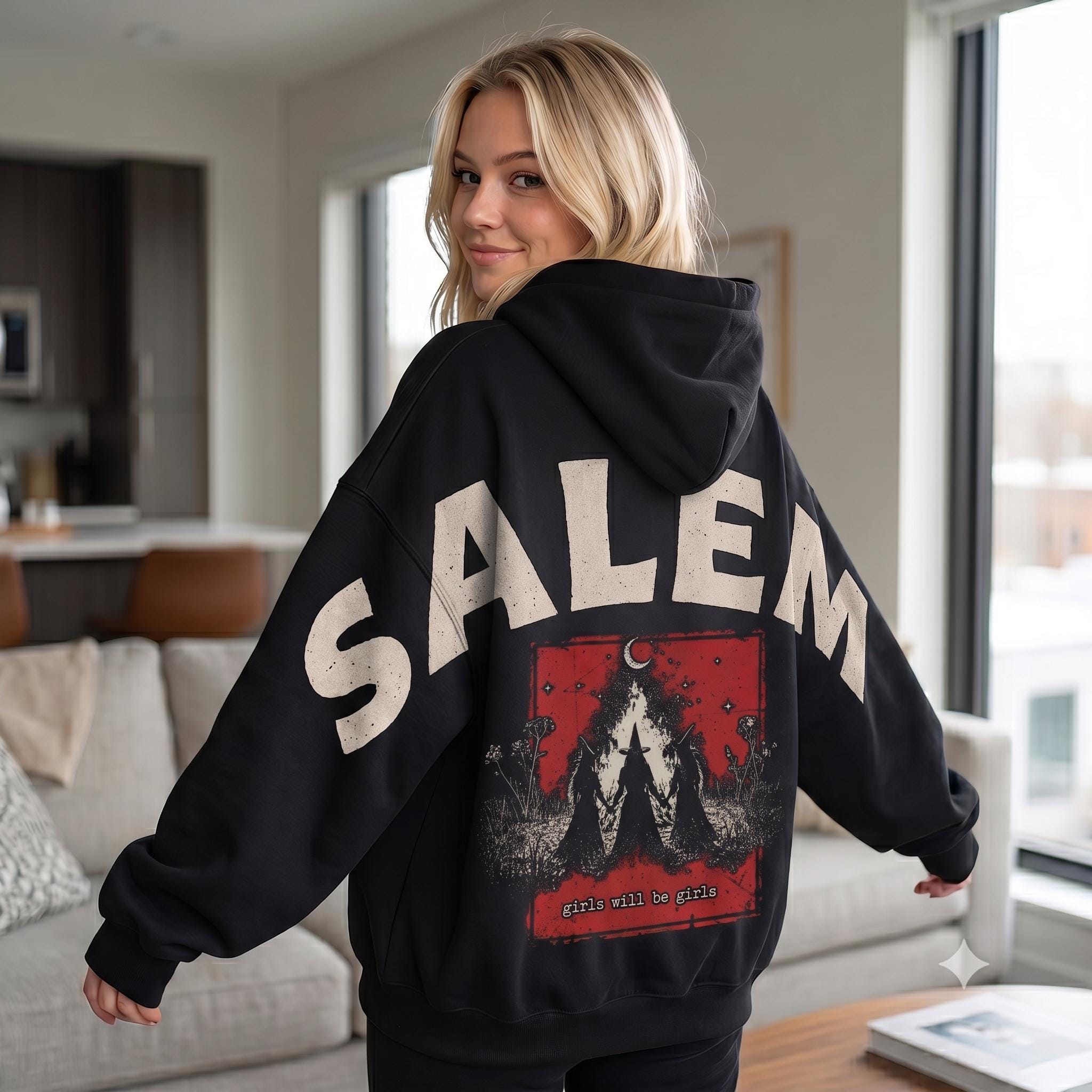 Shoulder-to-Shoulder Girls Trip Salem Halloween Hoodie, HG Salem Massachusetts Halloween Sweatshirt, Spooky Girls Weekend Gift