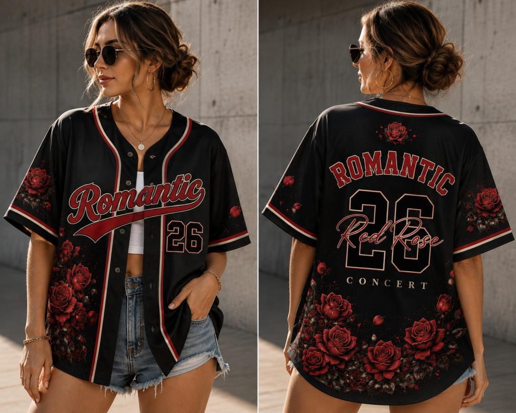 Romantic Red Rose HG Baseball Jersey HG , Floral Graphic Shirt, Vintage Love Aesthetic Jersey HG , Concert Outfit, Valentine Gift for Her