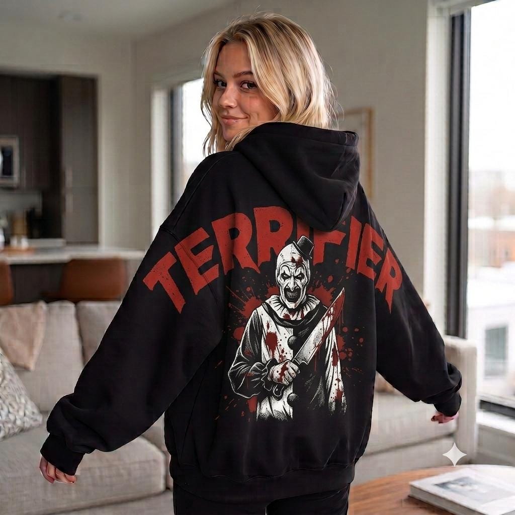 Shoulder-to-Shoulder Terrifier Art The Clown Hoodie, HG Special Edition Horror Shirt, Funny Halloween Tshirt, Scary Movie Fan Gift Unisex