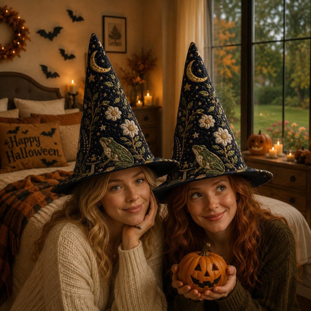 Moon Garden Witch Hat HG , Quilted Celestial Halloween Costume, Cottagecore Floral Wizard Hat, Witchy Gift