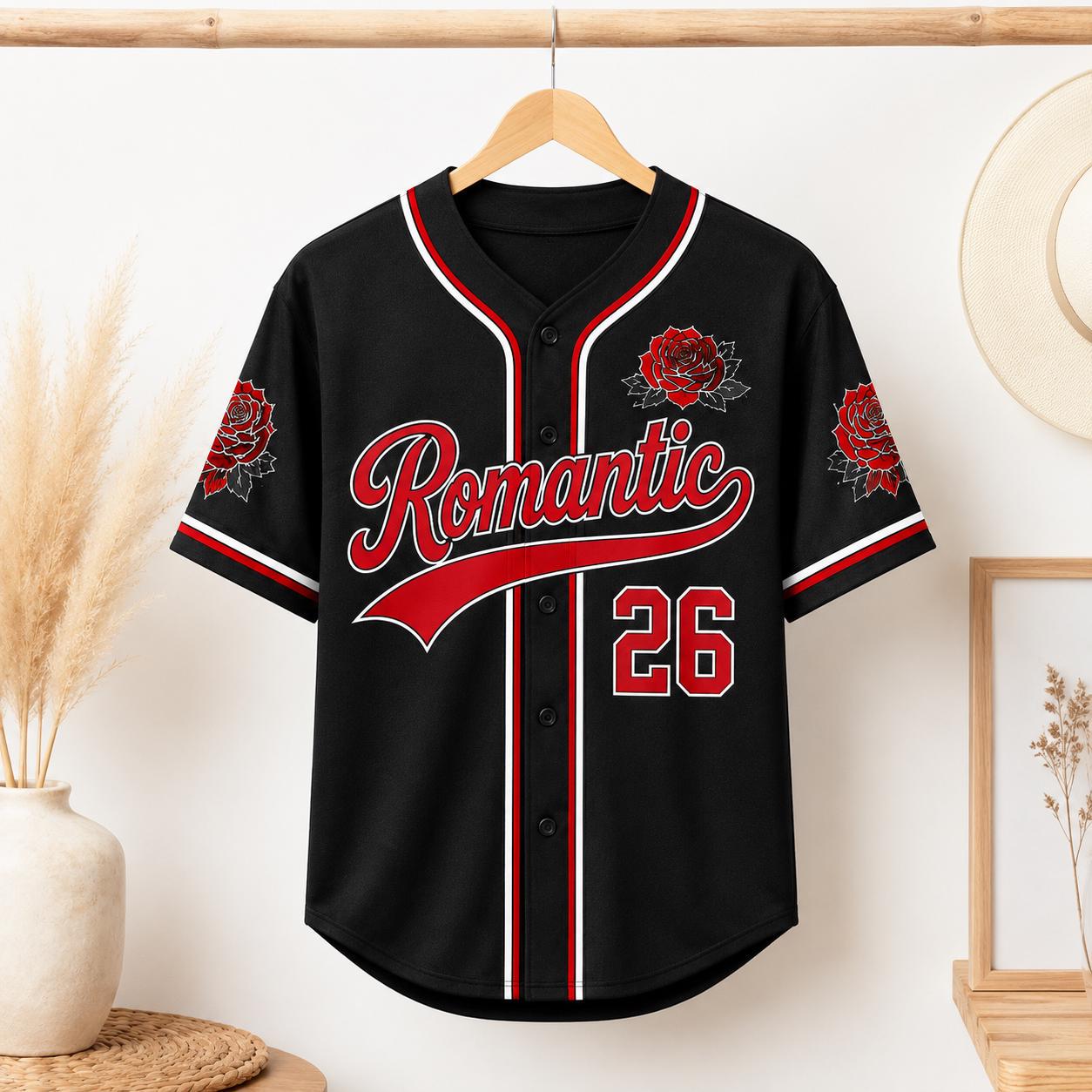 Romantic Red Rose Baseball Jersey HG , HG Custom Mars 26 Black Concert Fan Shirt, Music Festival Button-Down Outfit - Image 4