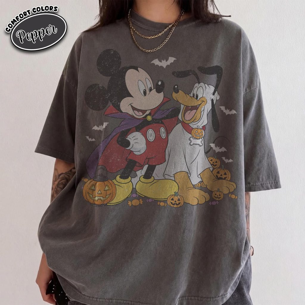 Vintage Mickey and Pluto HG Halloween Shirt, Comfort Colors Vampire Ghost Pumpkin Design Tee, Disney Family Matching Theme Park Trip Gift 2026